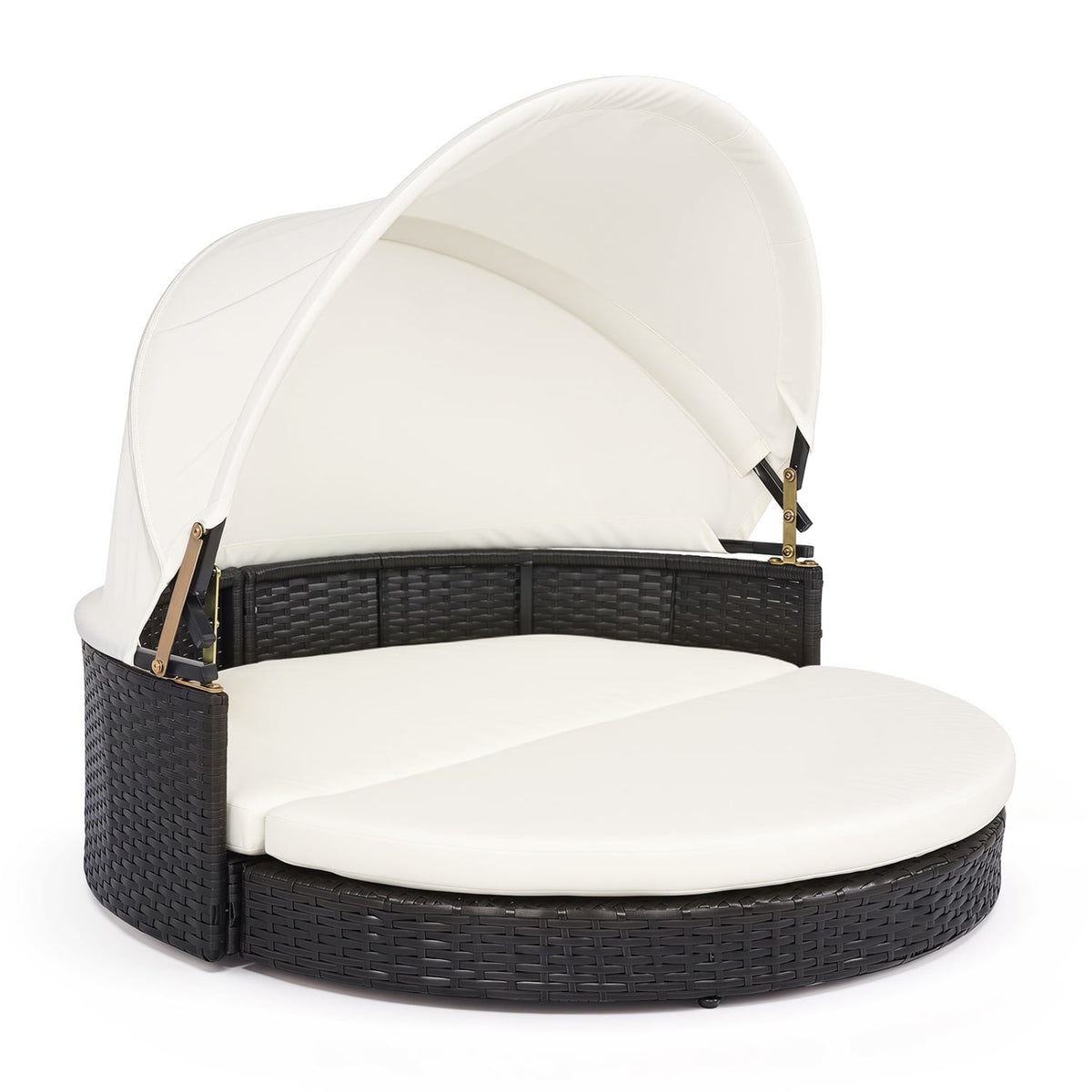 Wicker Dog House with Retractable Canopy & Removable Cushion for Small Medium Dogs-White-Dog Supplies-DECOROLALA