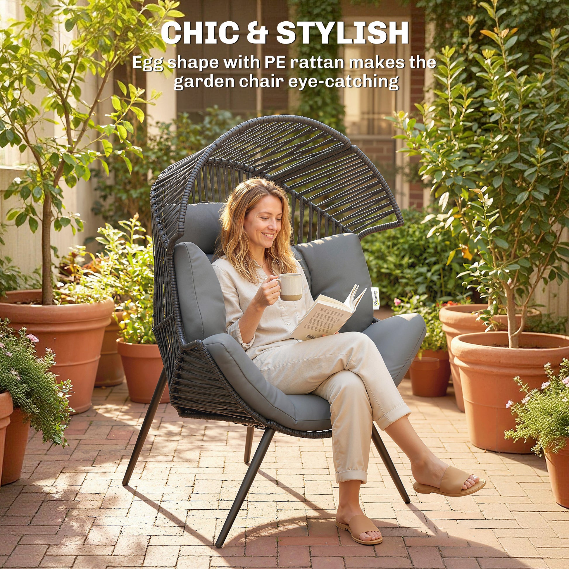 Wicker Egg Chair - Grey Rattan Lounge-DECOROLALA