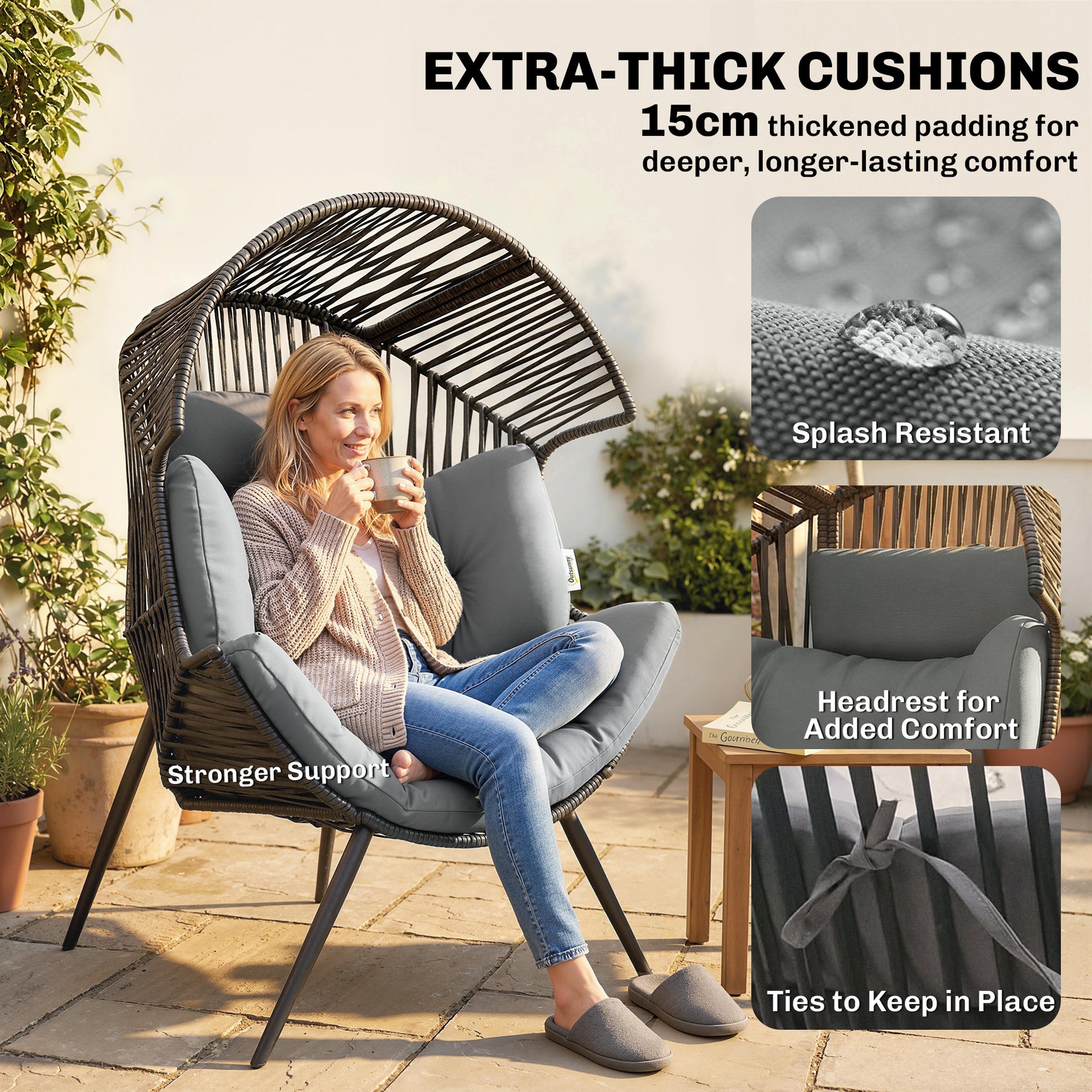 Wicker Egg Chair - Grey Rattan Lounge-DECOROLALA
