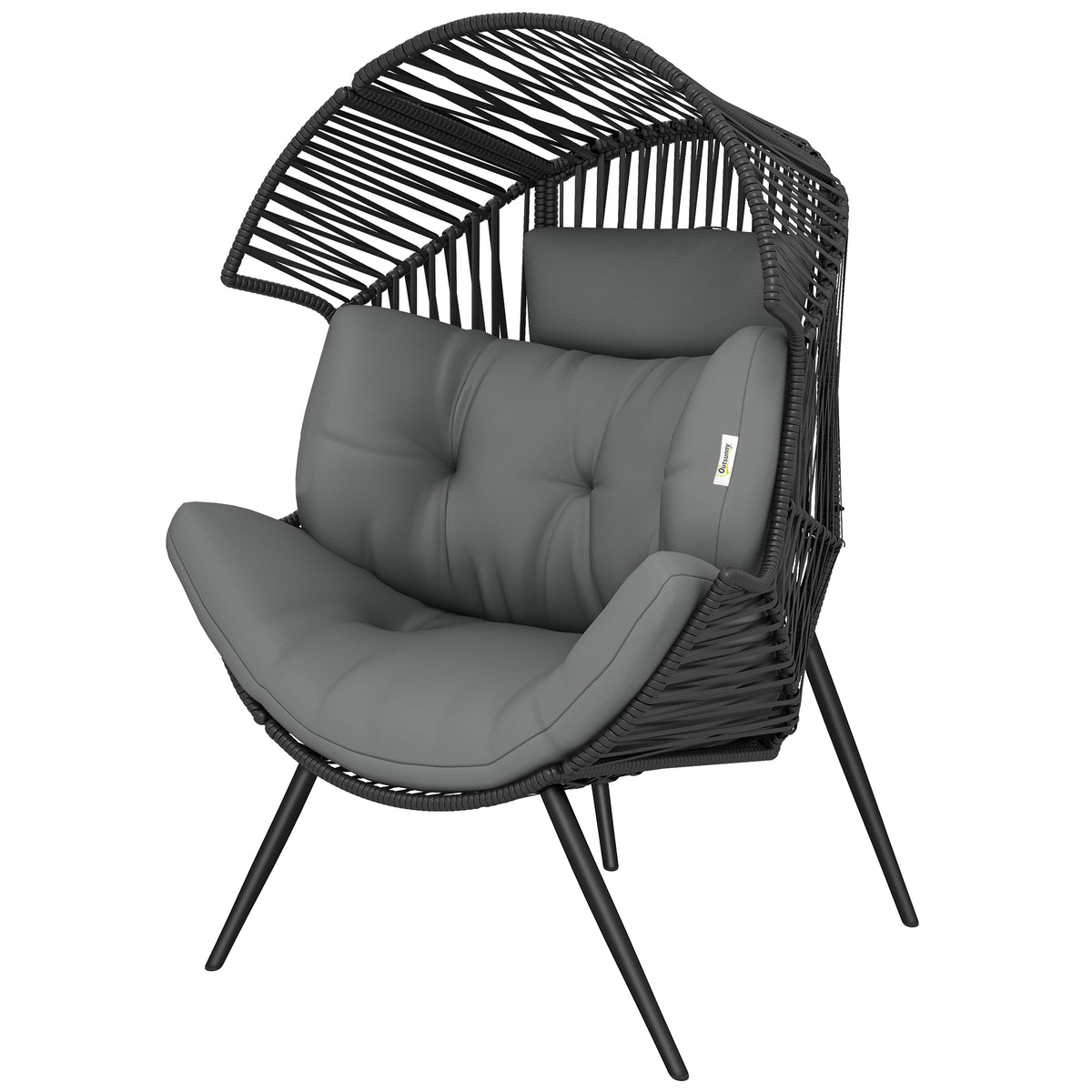 Wicker Egg Chair - Grey Rattan Lounge-Patio Chairs-DECOROLALA