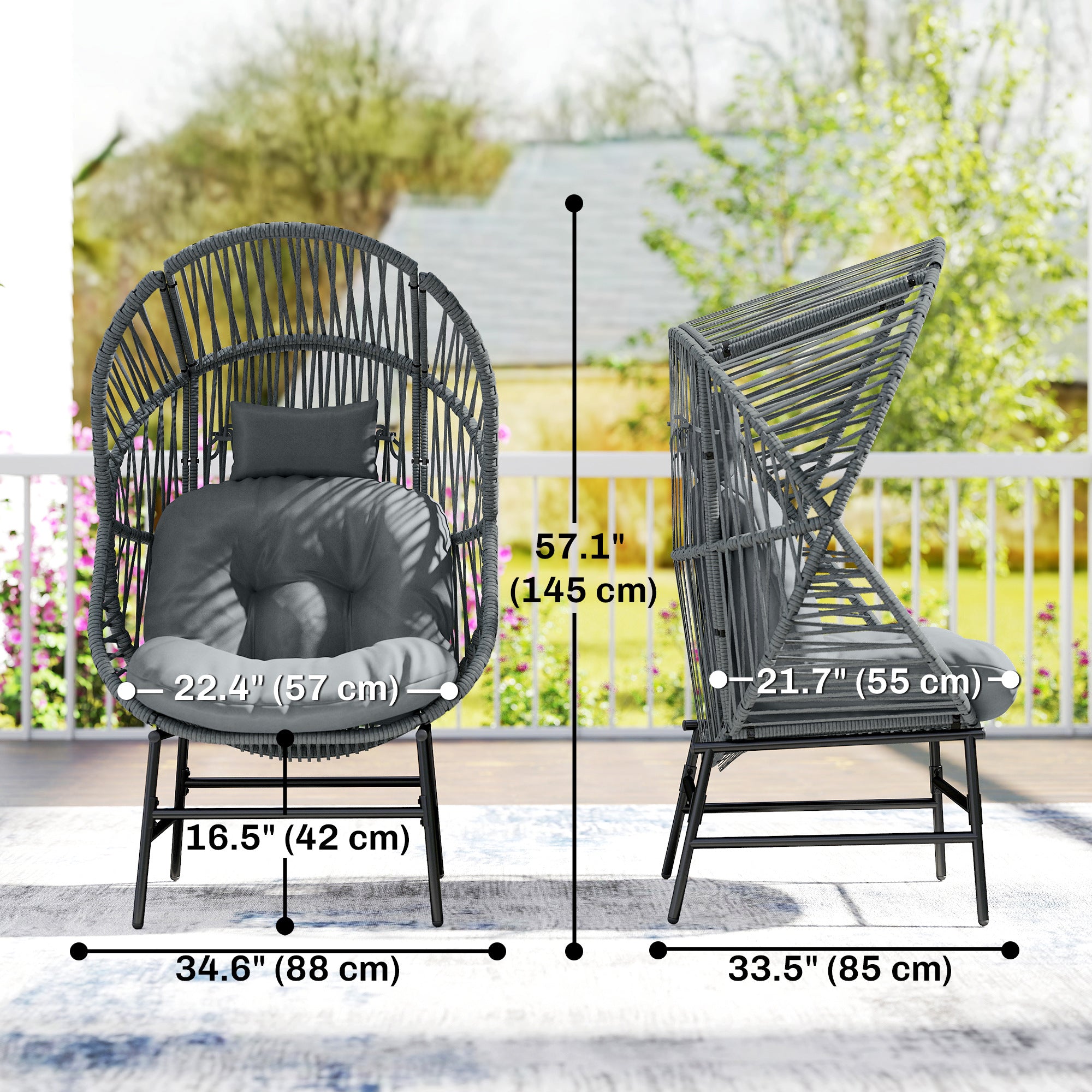 Wicker Egg Chair Outdoor Rattan Dark Grey 330lbs-DECOROLALA