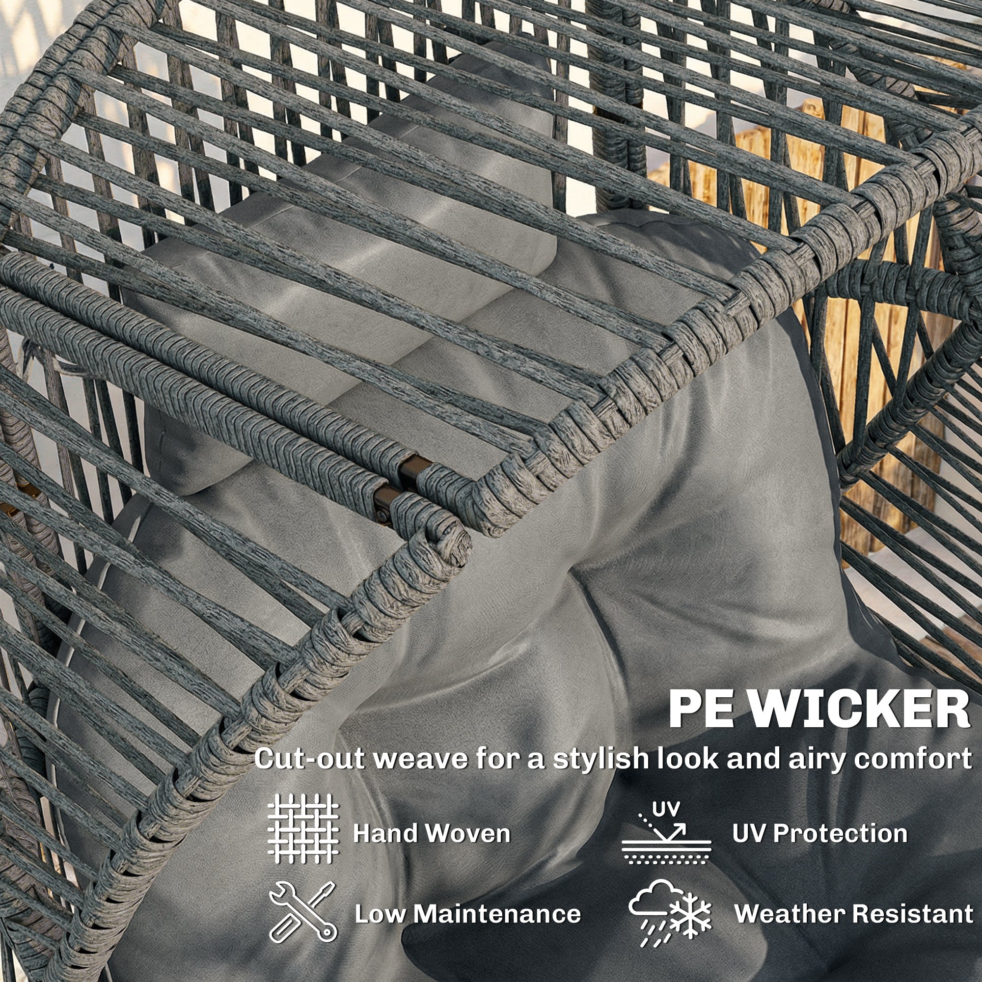 Wicker Egg Chair Outdoor Rattan Dark Grey 330lbs-DECOROLALA
