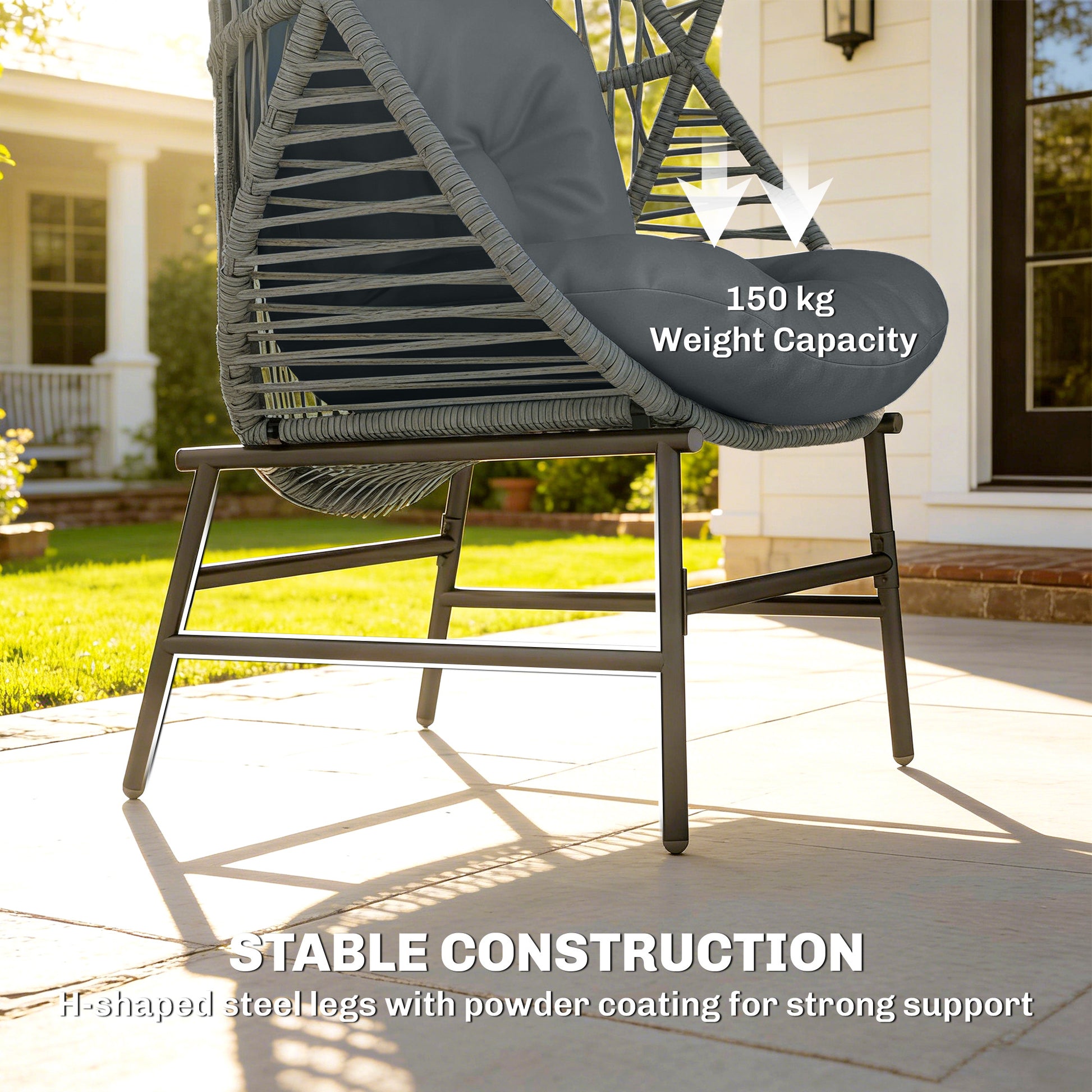 Wicker Egg Chair Outdoor Rattan Dark Grey 330lbs-DECOROLALA