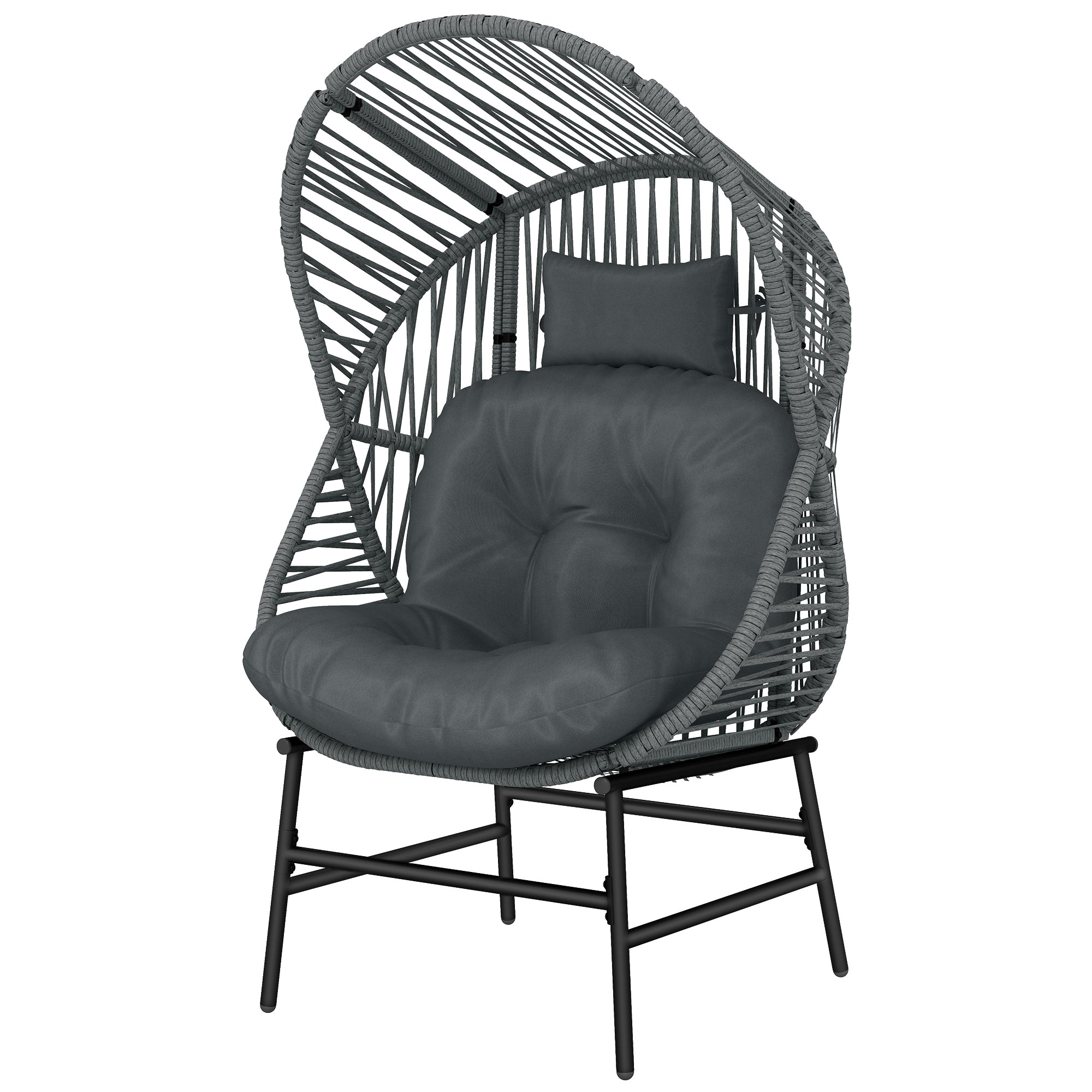 Wicker Egg Chair Outdoor Rattan Dark Grey 330lbs-DECOROLALA