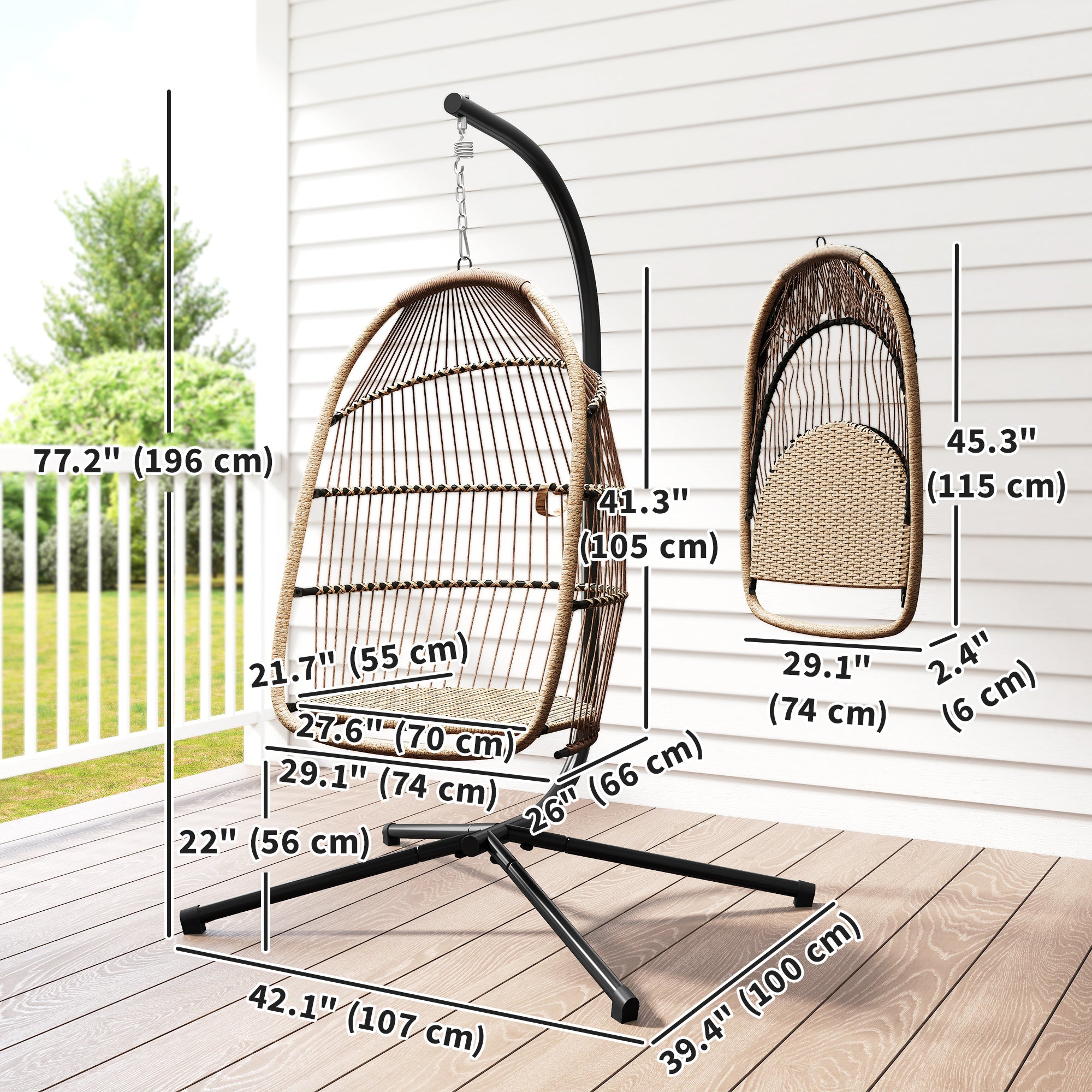 Wicker Egg Chair with Stand Foldable Beige-DECOROLALA