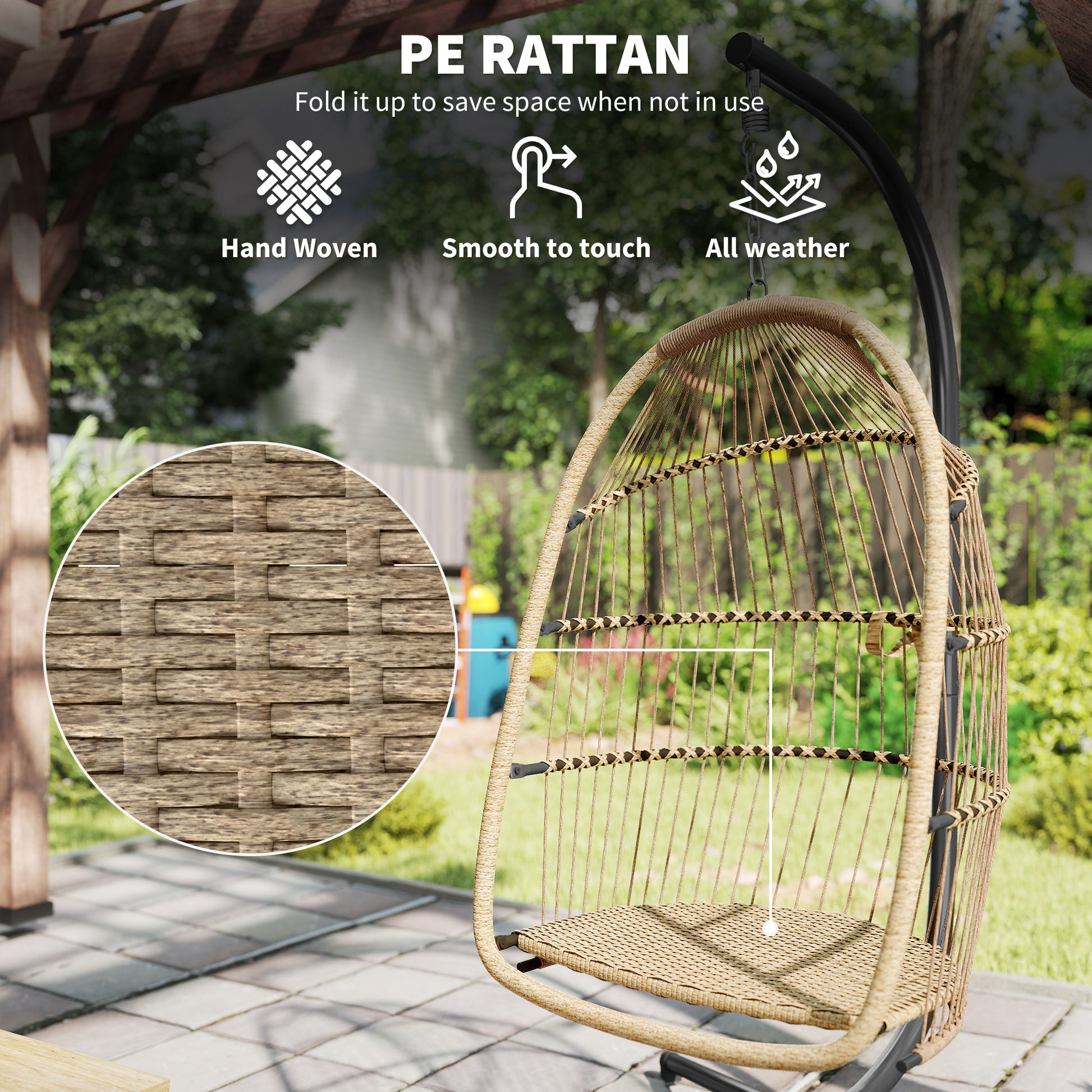 Wicker Egg Chair with Stand Foldable Beige-DECOROLALA