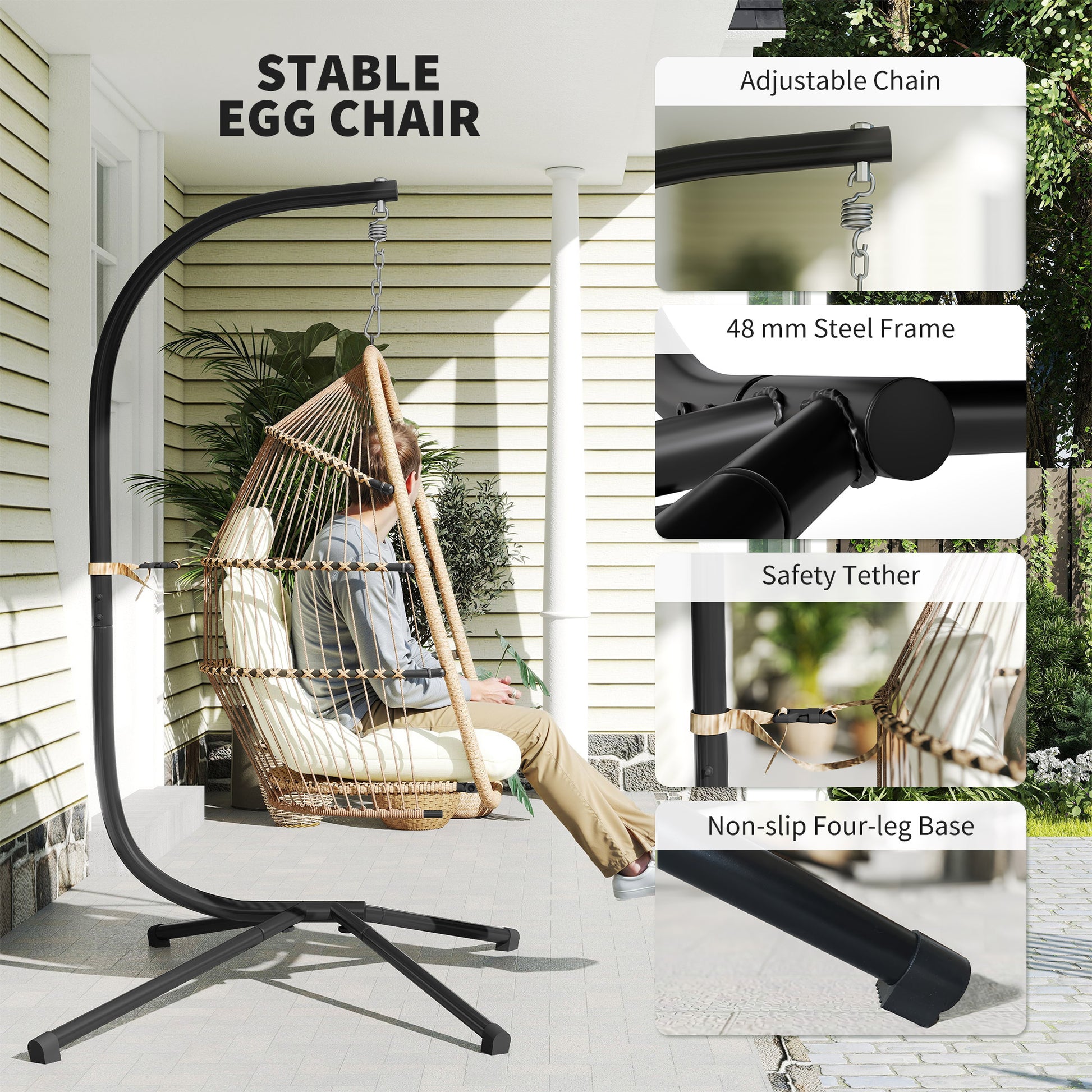 Wicker Egg Chair with Stand Foldable Beige-DECOROLALA