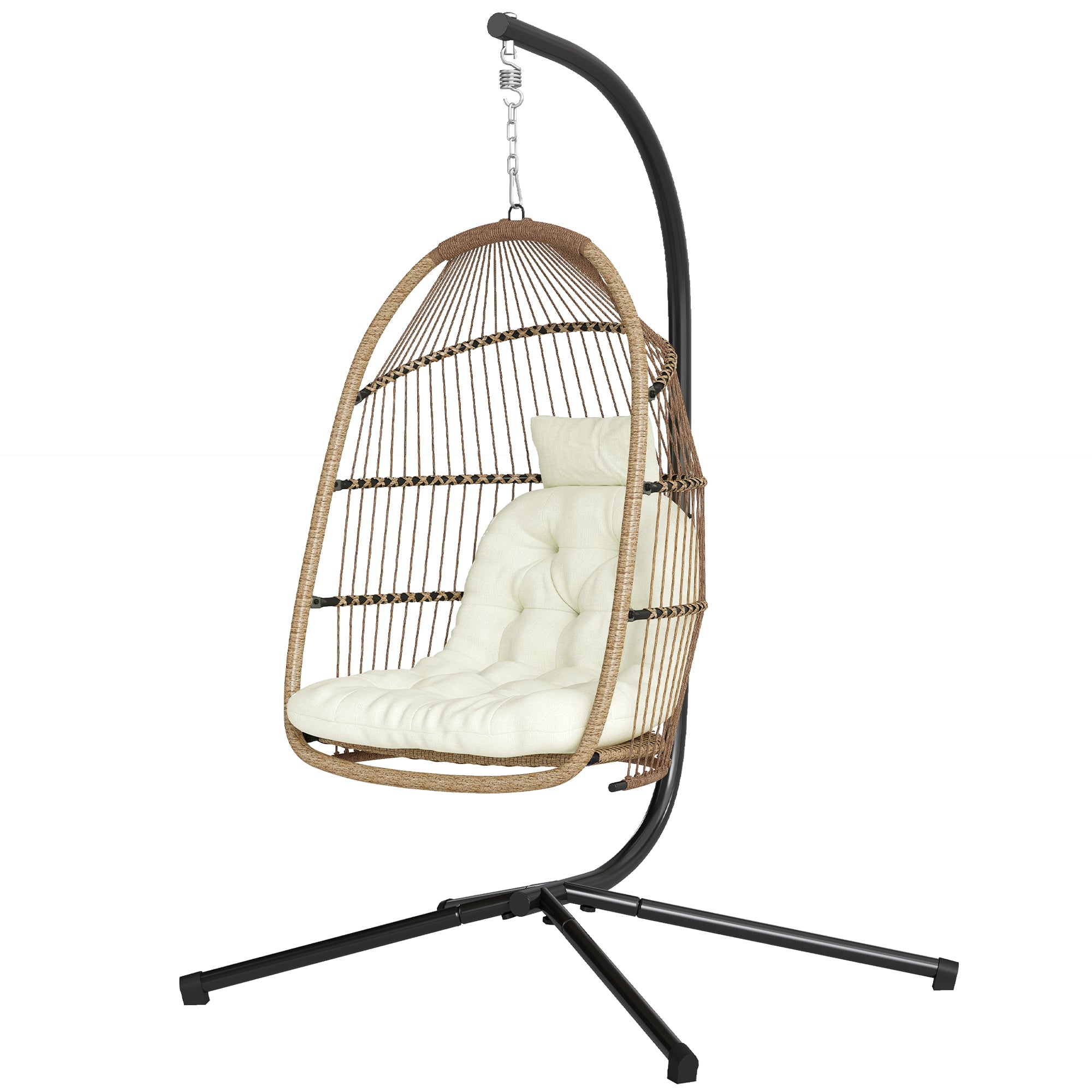 Wicker Egg Chair with Stand Foldable Beige-DECOROLALA