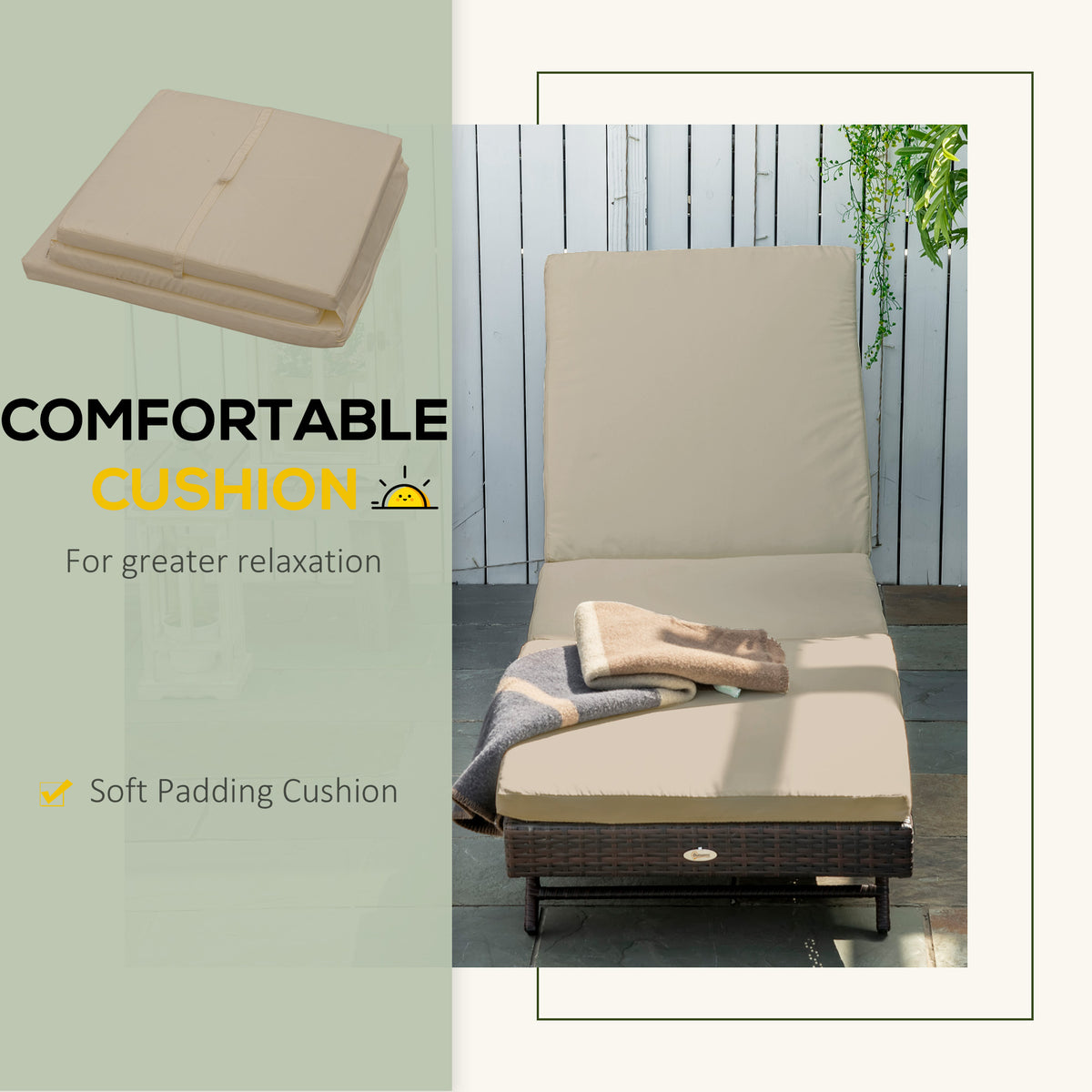 Wicker Lounger - Khaki 5-Level Adjustable-Outdoor Chaise Lounges-DECOROLALA