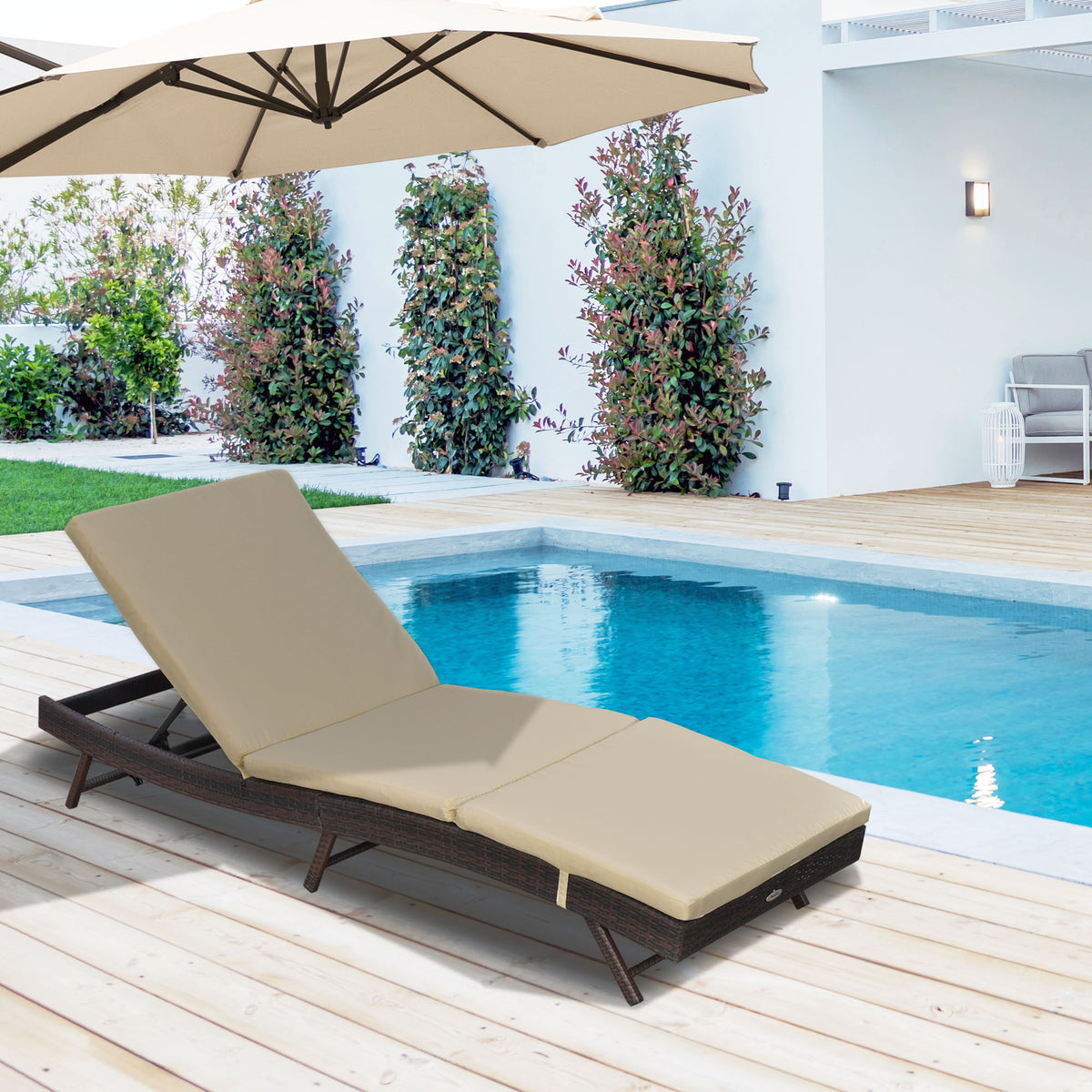 Wicker Lounger - Khaki 5-Level Adjustable-Outdoor Chaise Lounges-DECOROLALA