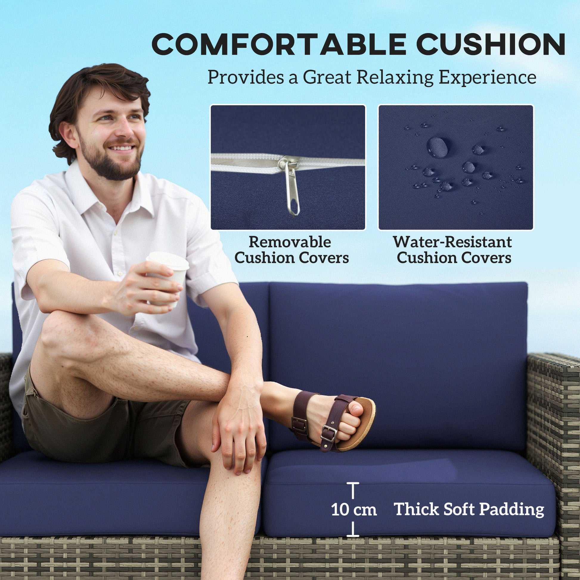 Wicker Outdoor Loveseat - Dark Blue All-Weather Patio Sofa-DECOROLALA