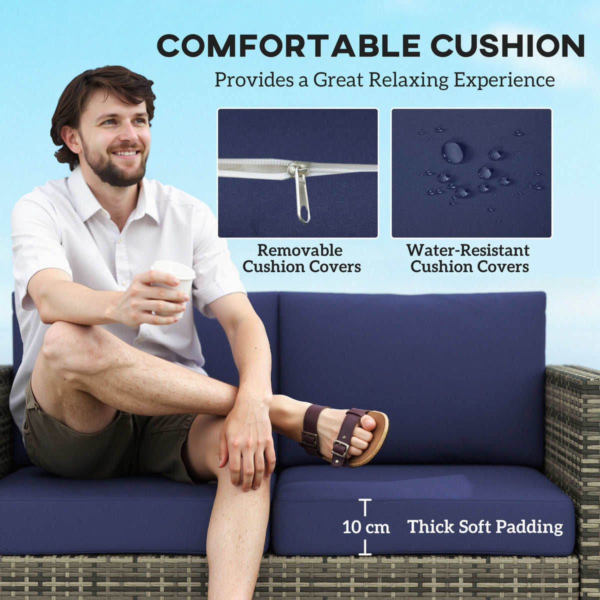 Wicker Outdoor Loveseat - Dark Blue All-Weather Patio Sofa-DECOROLALA