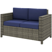 Wicker Outdoor Loveseat - Dark Blue All-Weather Patio Sofa-DECOROLALA