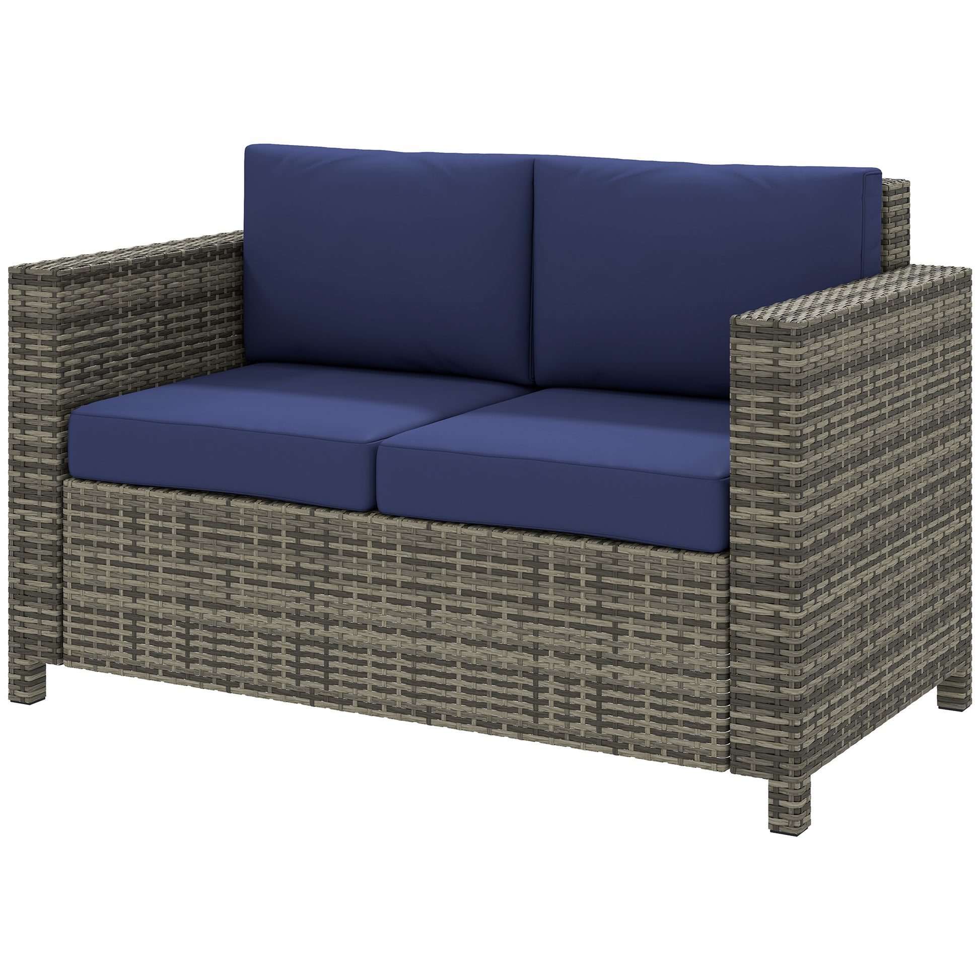 Wicker Outdoor Loveseat - Dark Blue All-Weather Patio Sofa-DECOROLALA