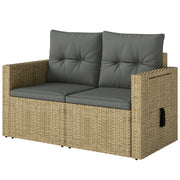 Wicker Outdoor Loveseat with Side Trays - Light Grey-DECOROLALA