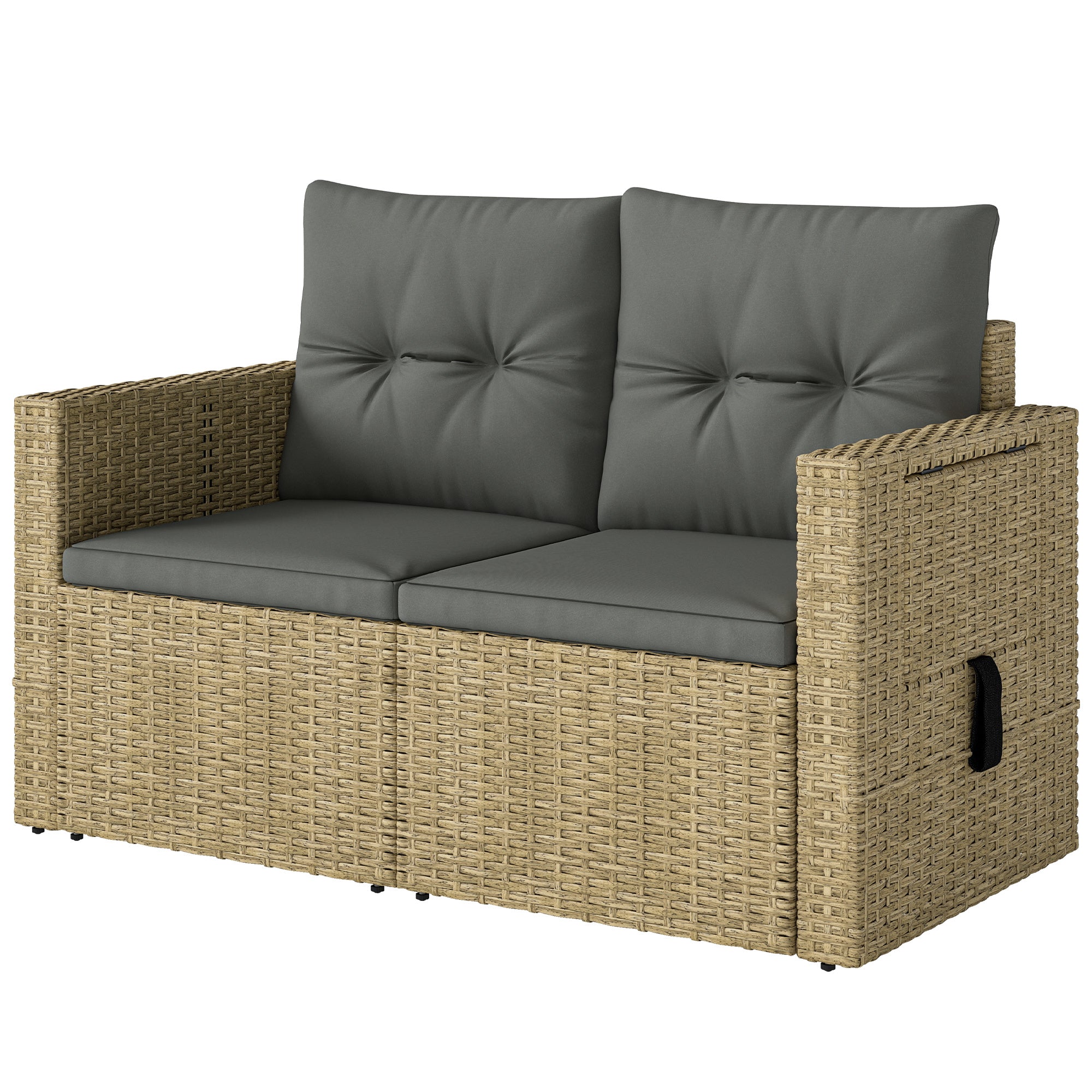 Wicker Outdoor Loveseat with Side Trays - Light Grey-DECOROLALA