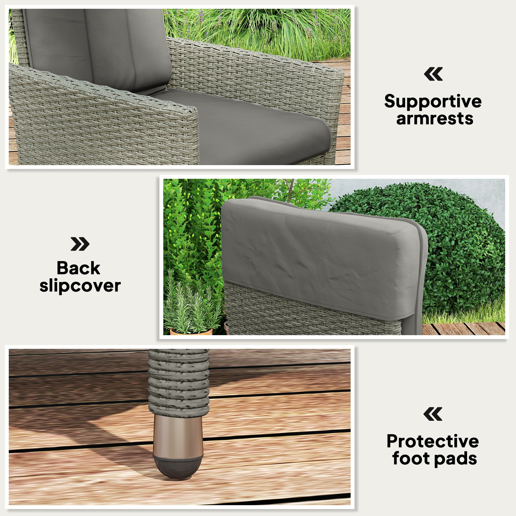 Wicker Outdoor Recliner Chair with Cushion - Grey-DECOROLALA