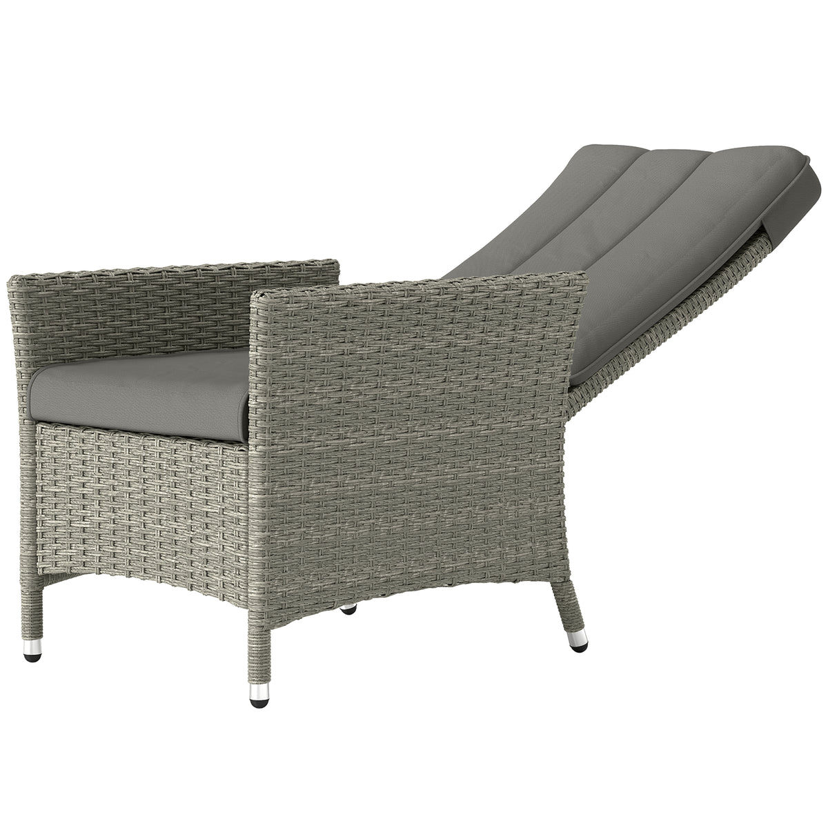 Wicker Outdoor Recliner Chair with Cushion - Grey-Recliners-DECOROLALA