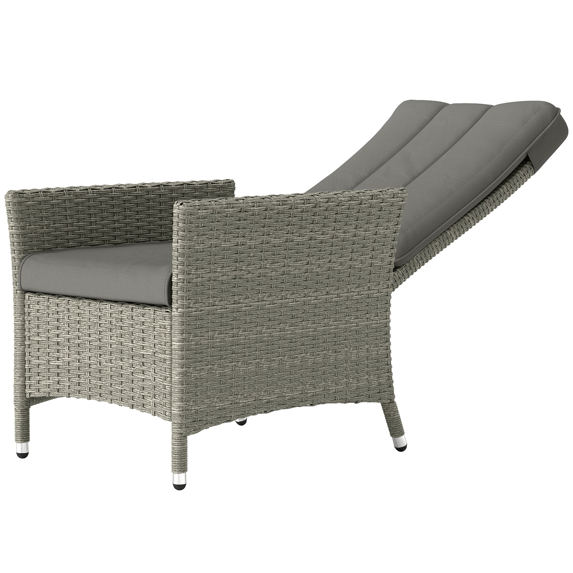 Wicker Outdoor Recliner Chair with Cushion - Grey-DECOROLALA
