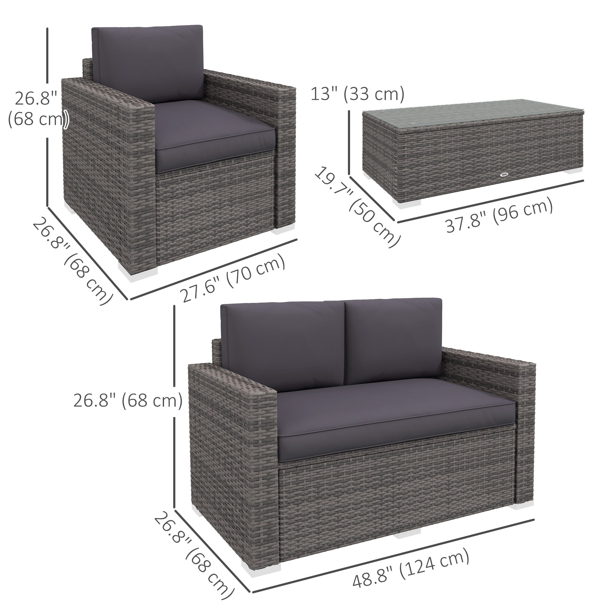 Wicker Outdoor Sofa Set 4-Piece Grey with Table-DECOROLALA