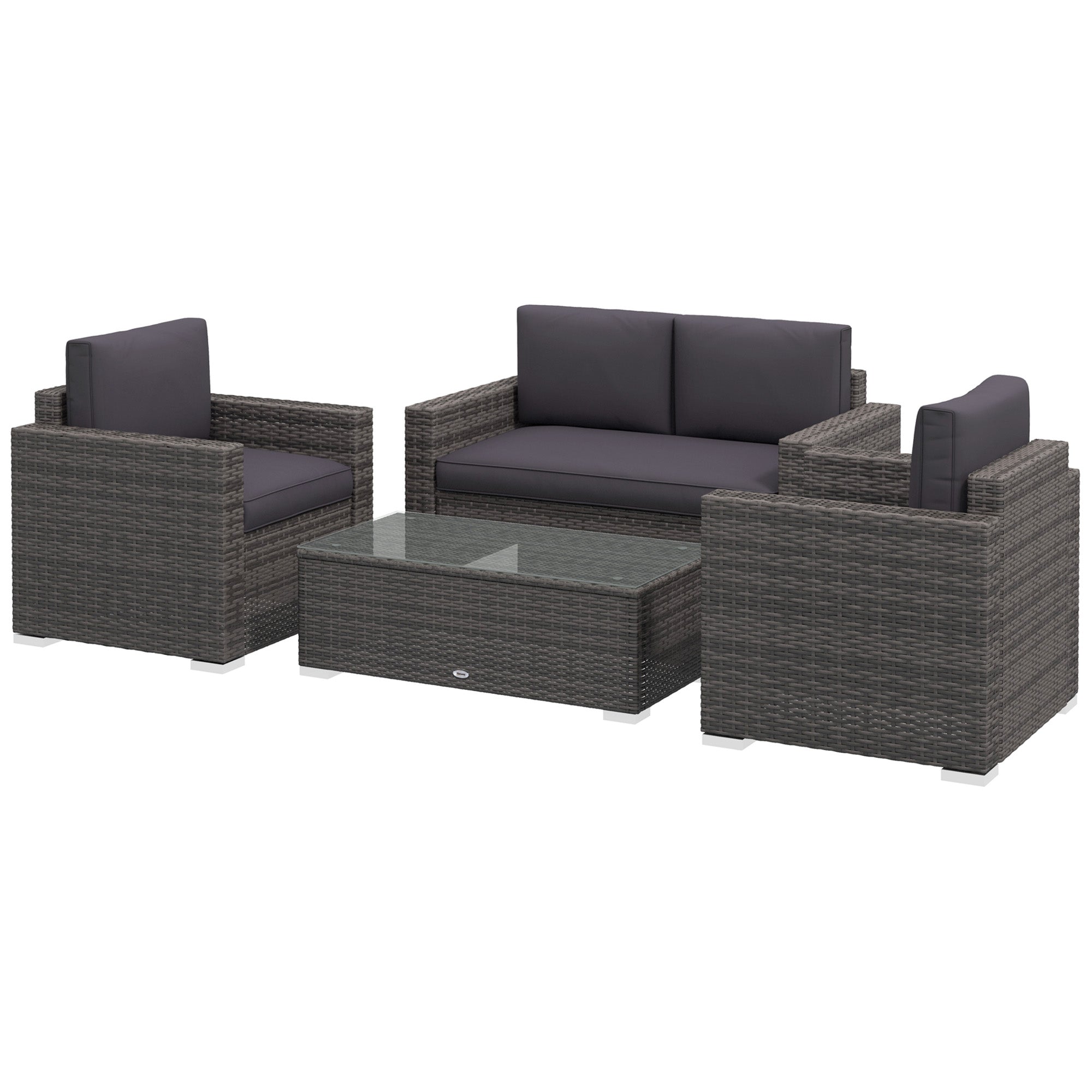 Wicker Outdoor Sofa Set 4-Piece Grey with Table-DECOROLALA