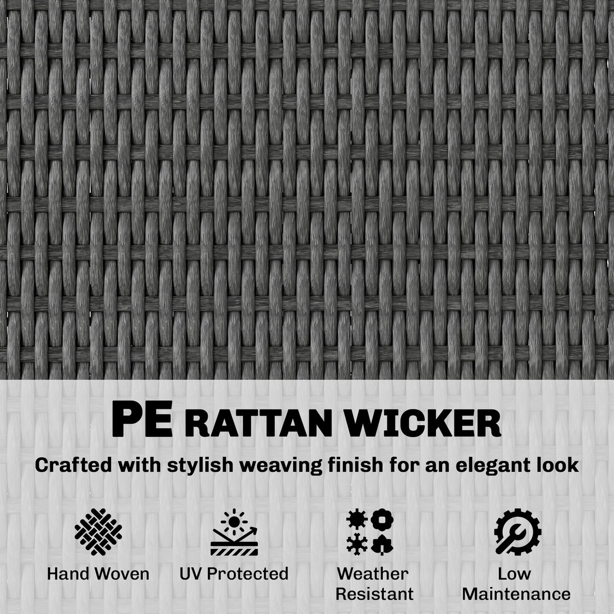 Wicker Outdoor Storage Cabinet, Dark Grey, 2-Tier, 2 Doors, Shelves, Drawers-Outdoor Storage Cabinets-DECOROLALA