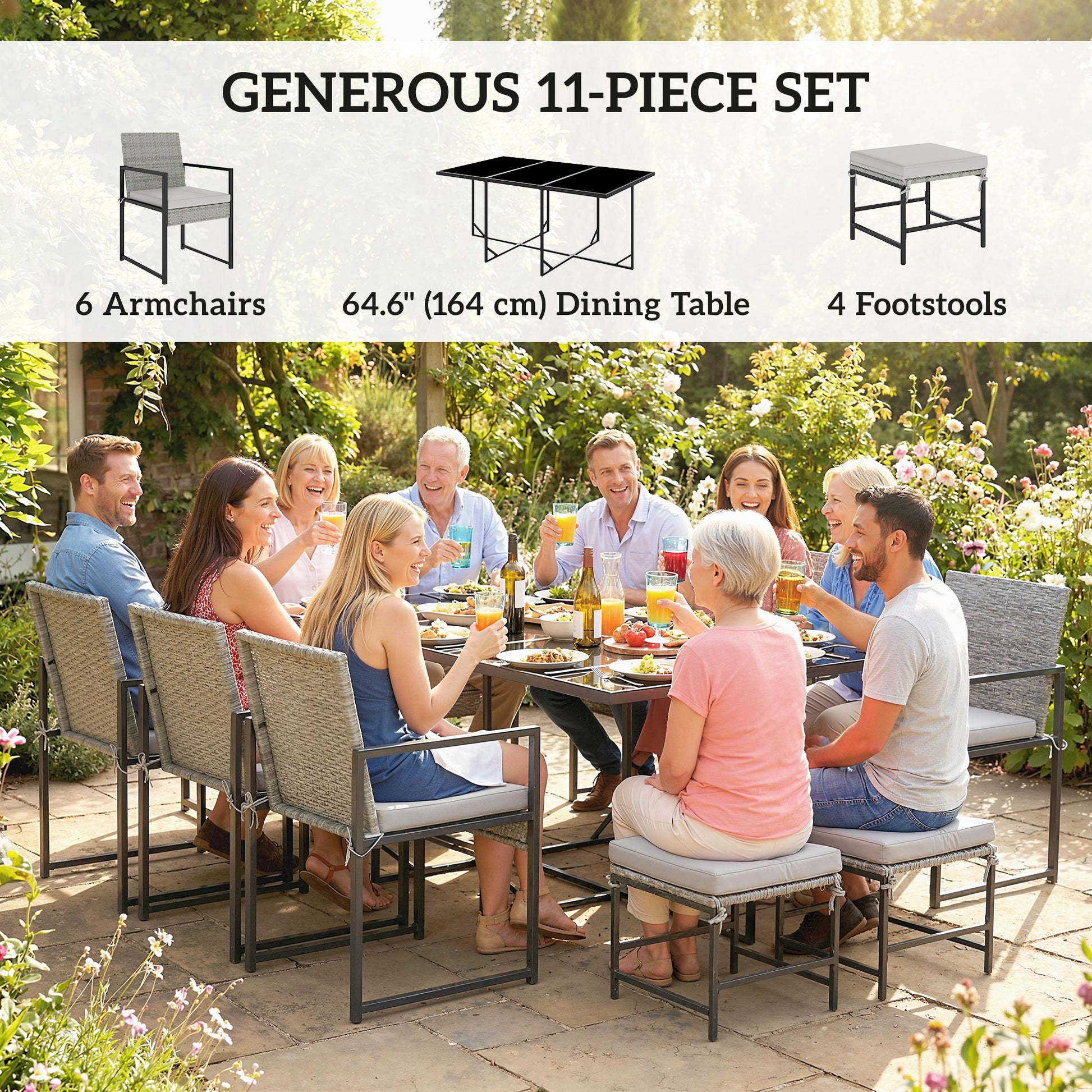 Wicker Patio Dining Set 11pc Light Grey-DECOROLALA
