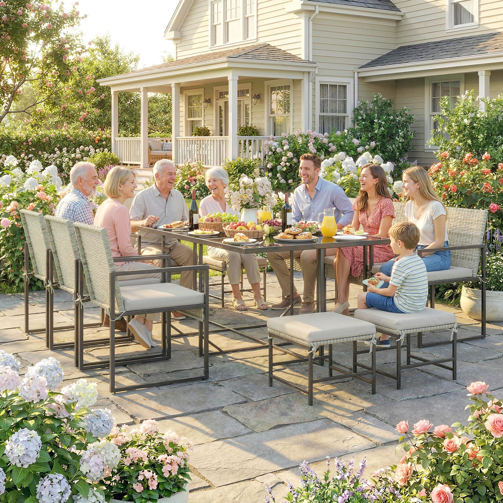 Wicker Patio Dining Set 11pc Light Grey-DECOROLALA