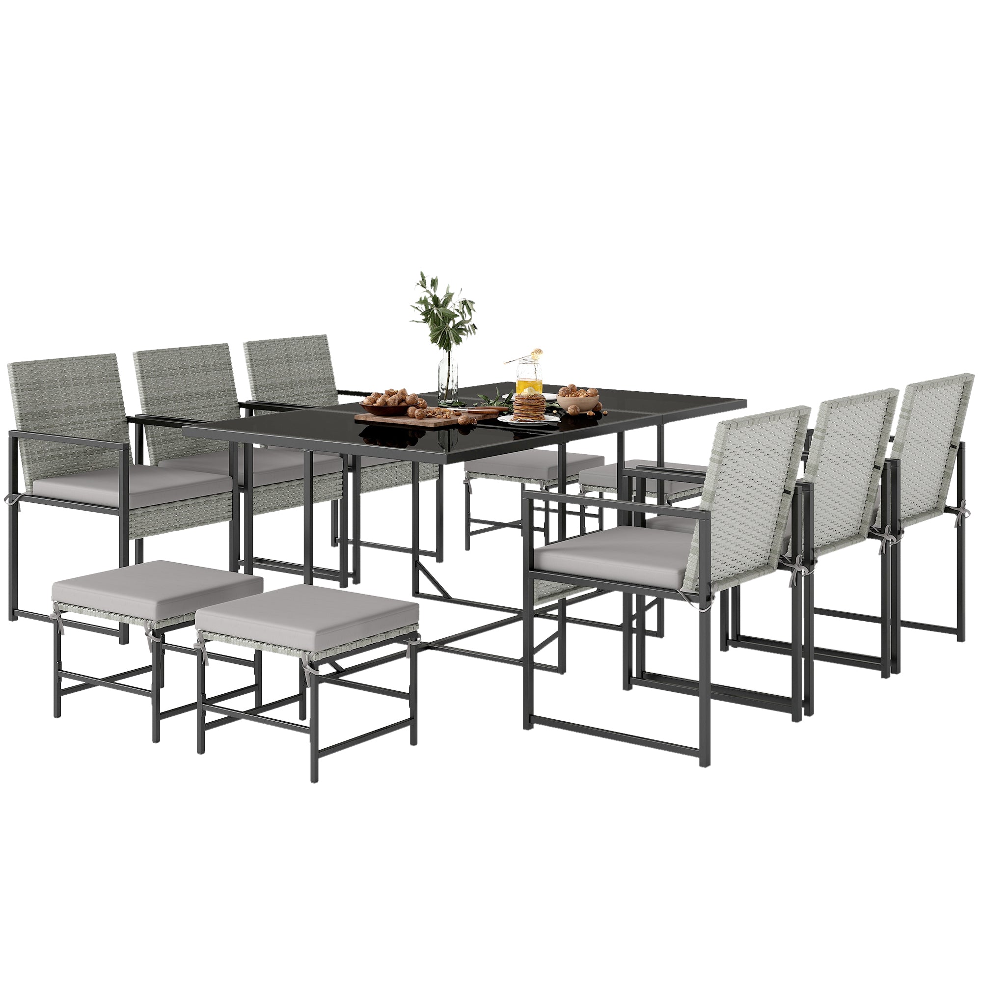 Wicker Patio Dining Set 11pc Light Grey-DECOROLALA