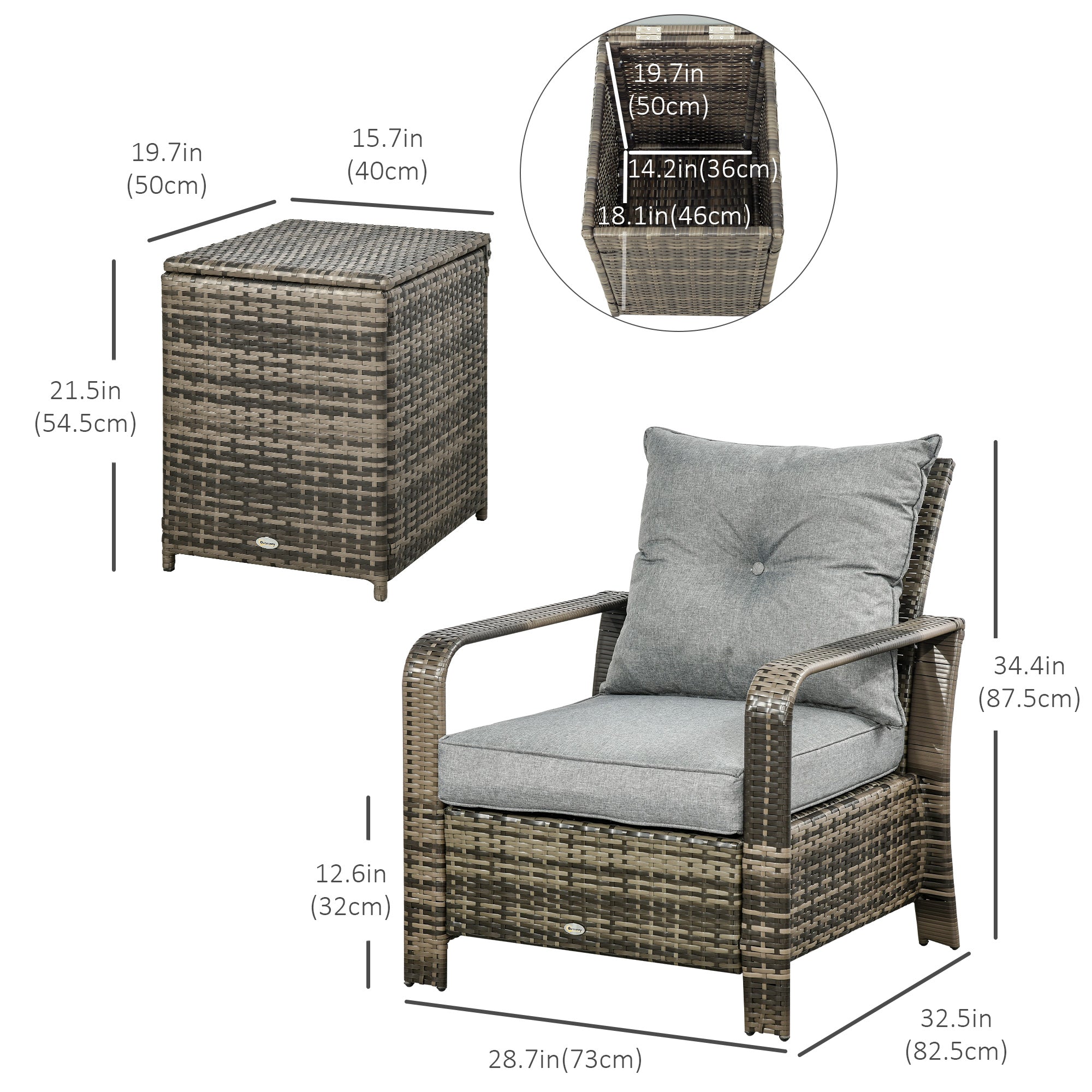 Wicker Patio Furniture Set 3-Piece Rattan Grey-DECOROLALA