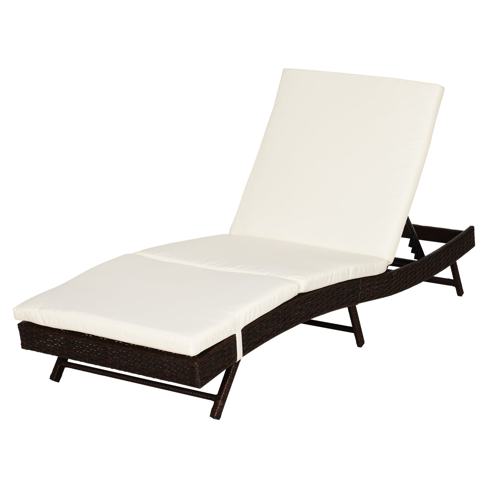 Wicker Patio Lounger, Outdoor S Shape Recliner, 5-Level Backrest, Cream White-DECOROLALA