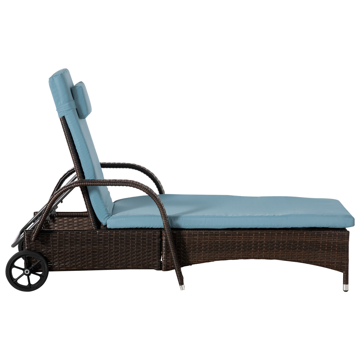 Wicker Patio Lounger Set, 3-Piece Brown/Grey with Table & Cushions, Reclining, Wheels-Outdoor Chaise Lounges-DECOROLALA