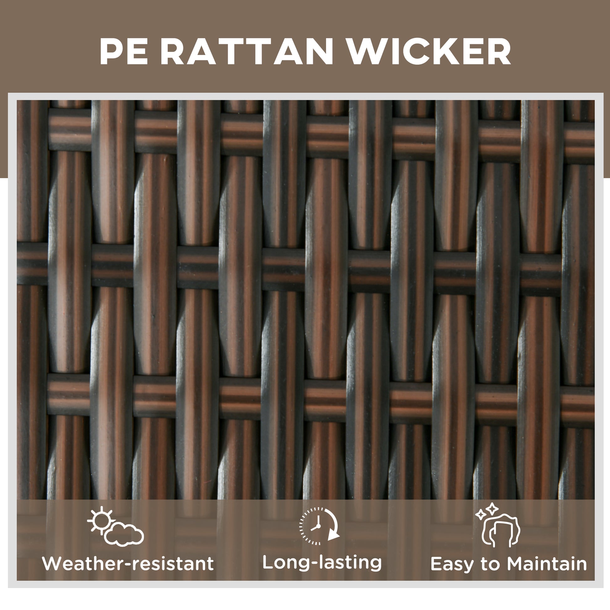 Wicker Patio Lounger Set, 3-Piece PE Rattan, 5-Level Recline, Brown/Grey-DECOROLALA