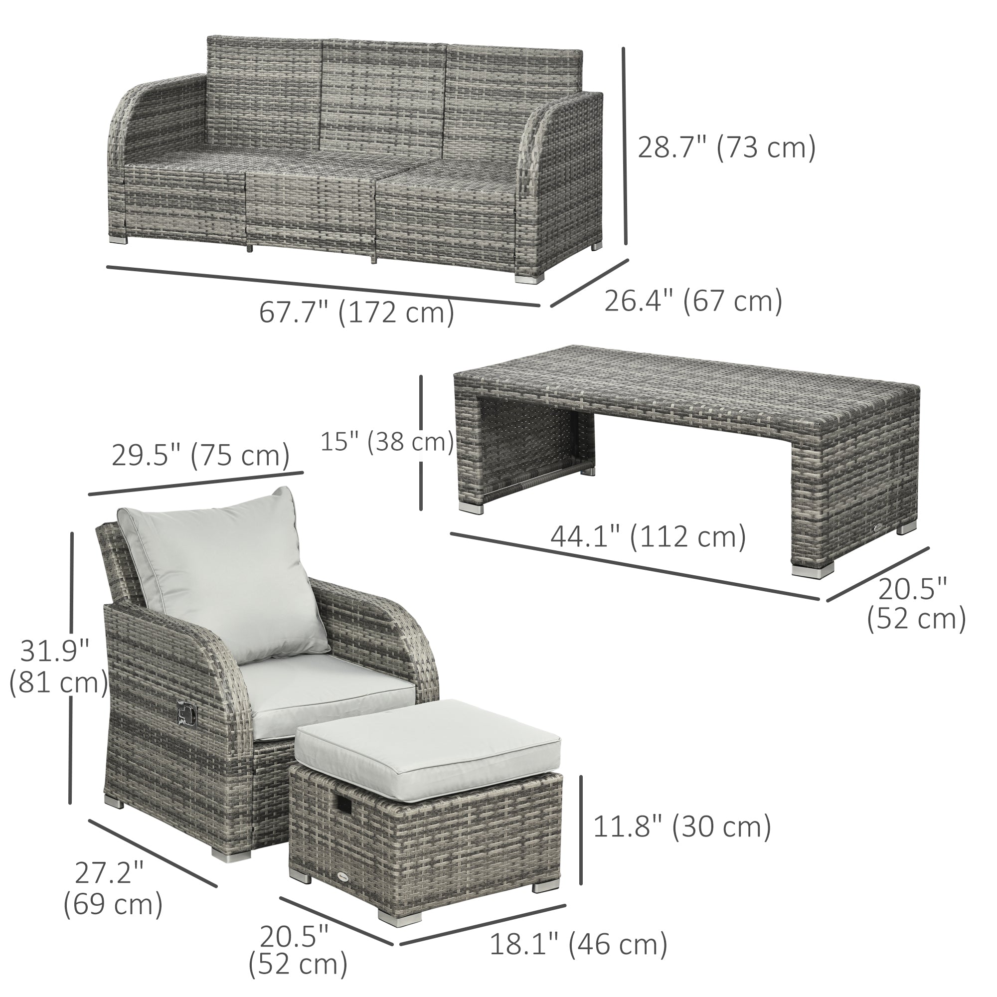 Wicker Patio Set 6pc Sectional Sofa Light Grey-DECOROLALA