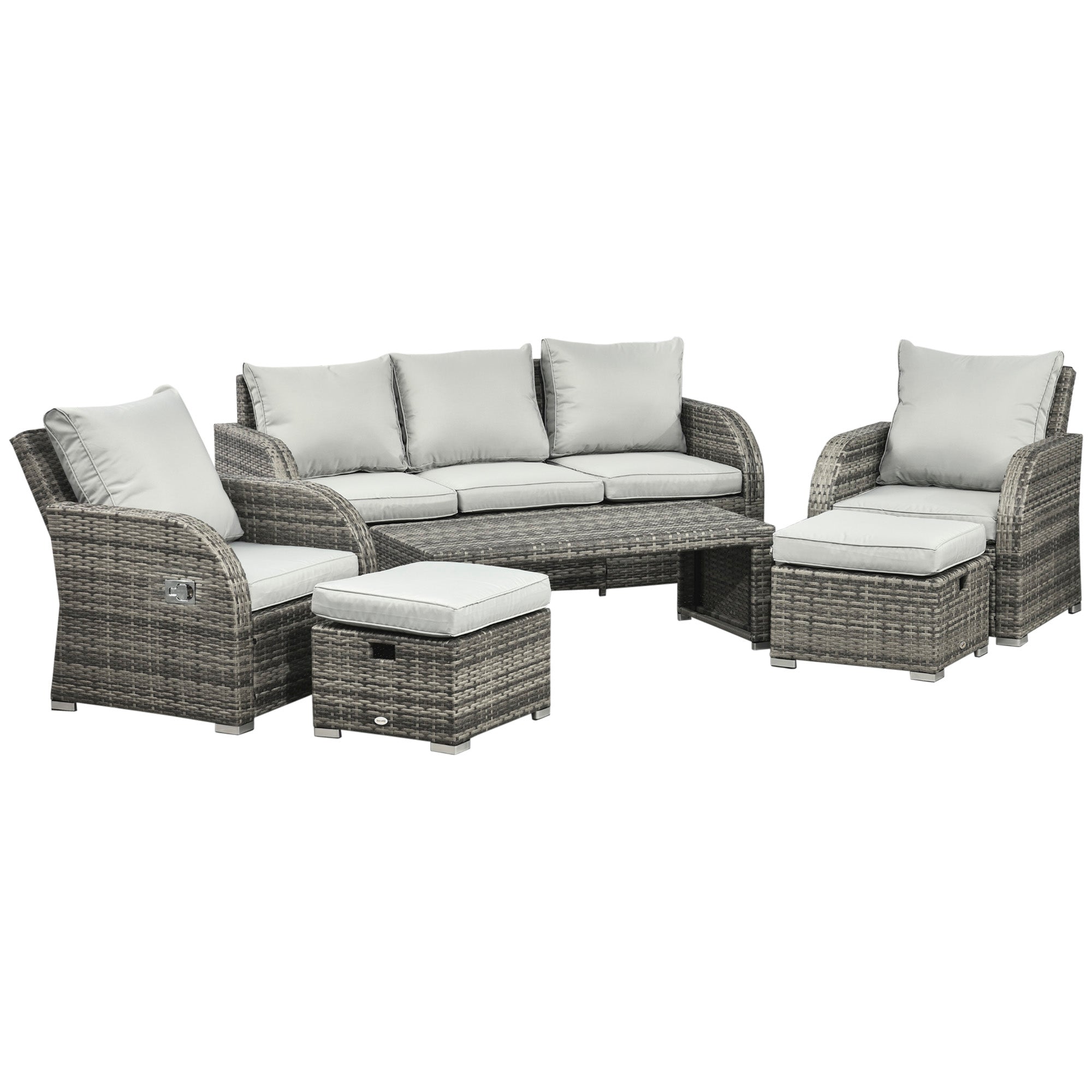 Wicker Patio Set 6pc Sectional Sofa Light Grey-DECOROLALA