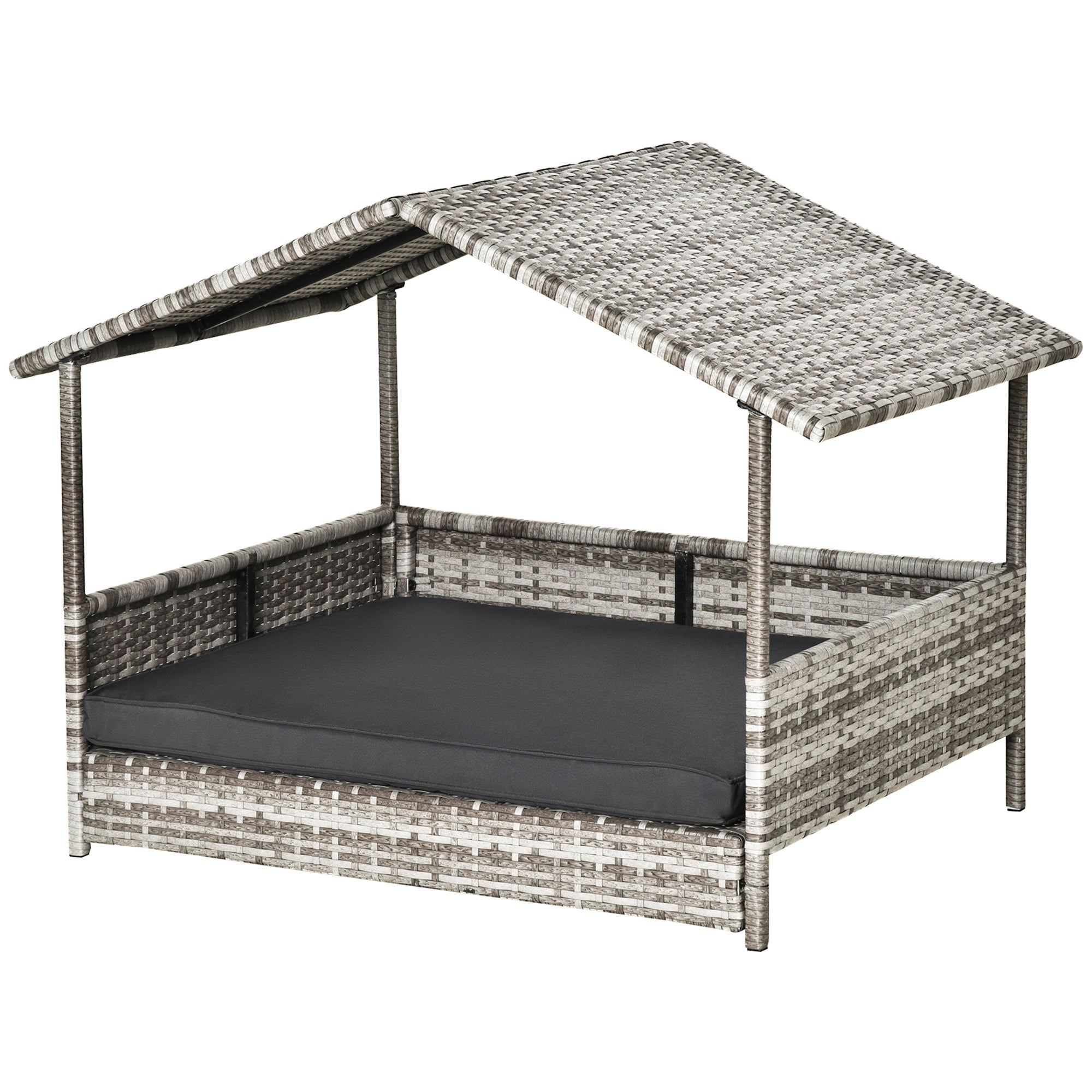 Wicker Pet House Dog Bed for Indoor/Outdoor Rattan Furniture with Cushion-Dogs-DECOROLALA
