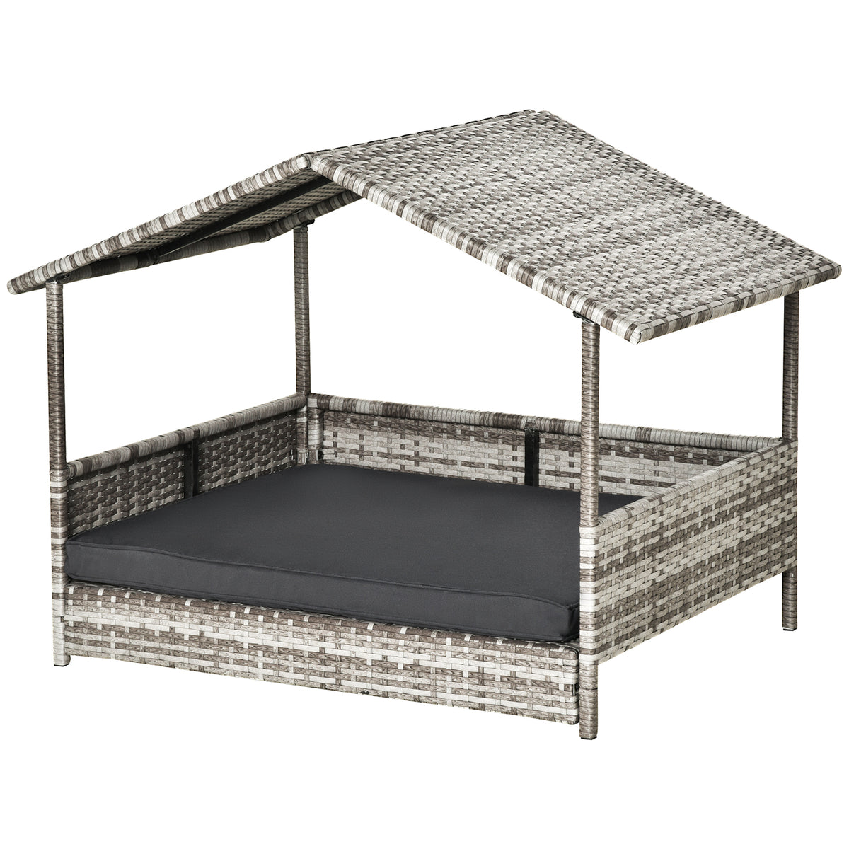 Wicker Pet House - Grey Rattan Elevated Dog Bed with Cushion-Dogs-DECOROLALA