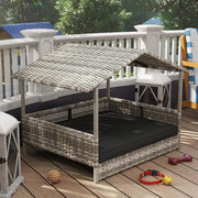 Wicker Pet House - Grey Rattan Elevated Dog Bed with Cushion-Dogs-DECOROLALA