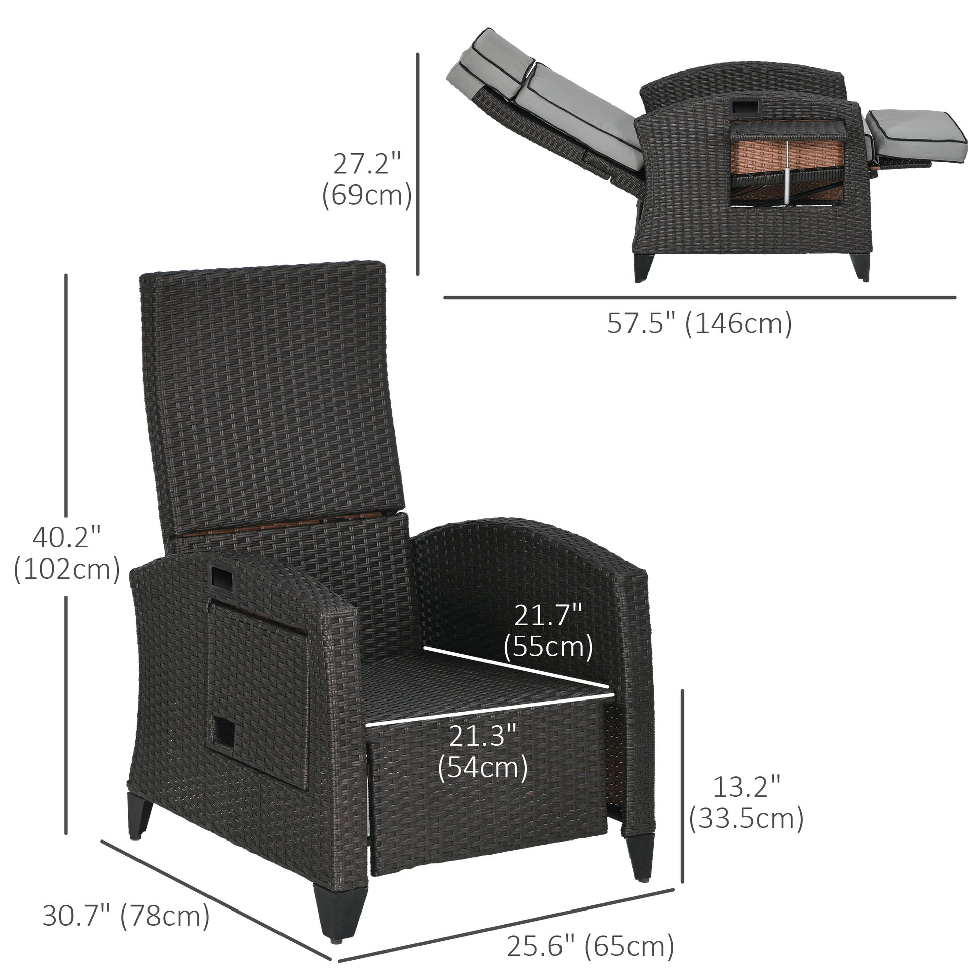 Wicker Recliner Chair Adjustable Light Grey-DECOROLALA