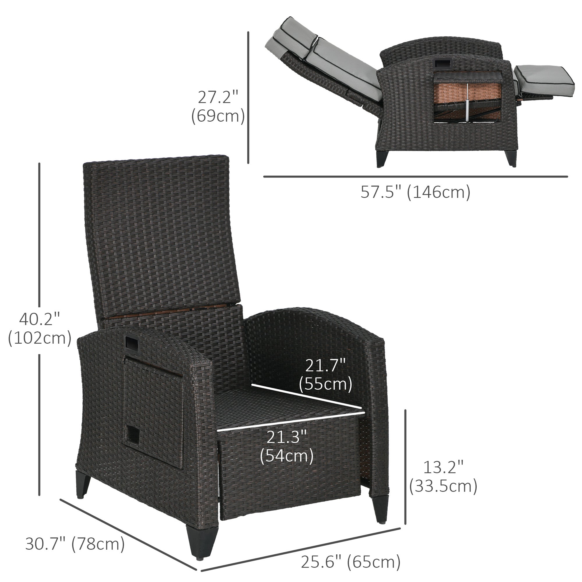 Wicker Recliner Chair Adjustable Light Grey-DECOROLALA