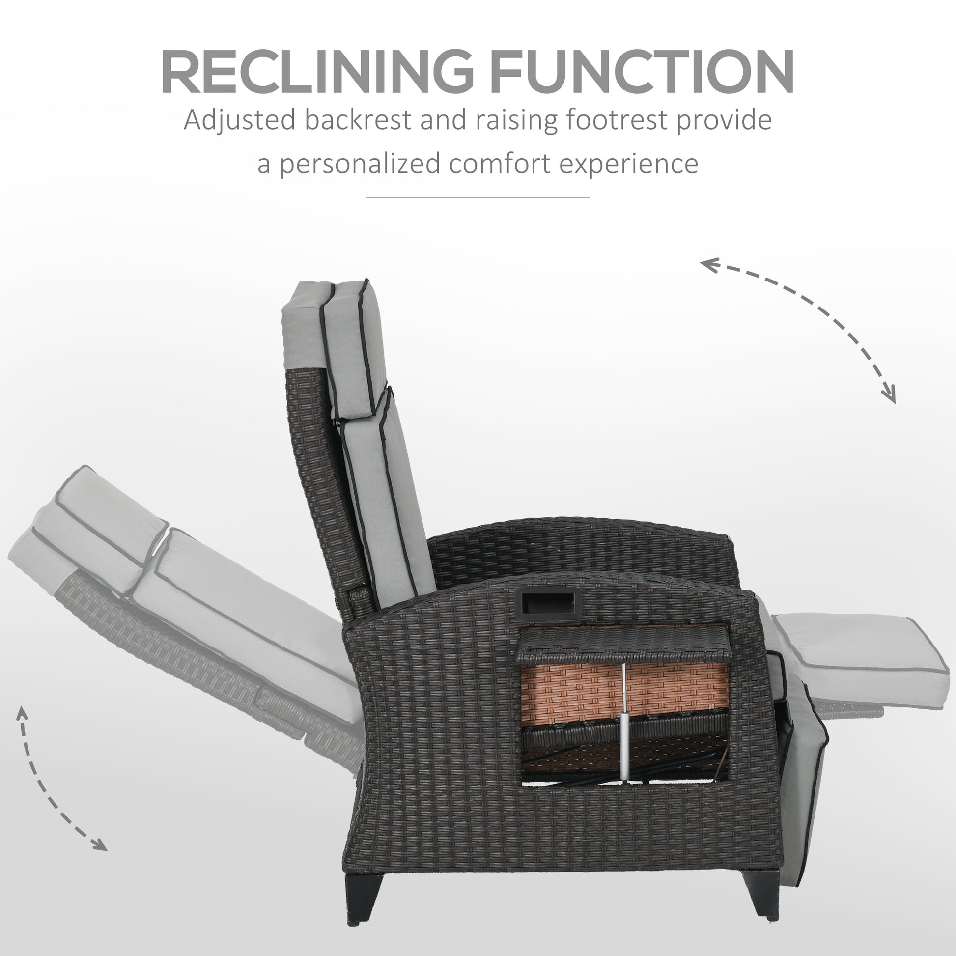 Wicker Recliner Chair Adjustable Light Grey-DECOROLALA