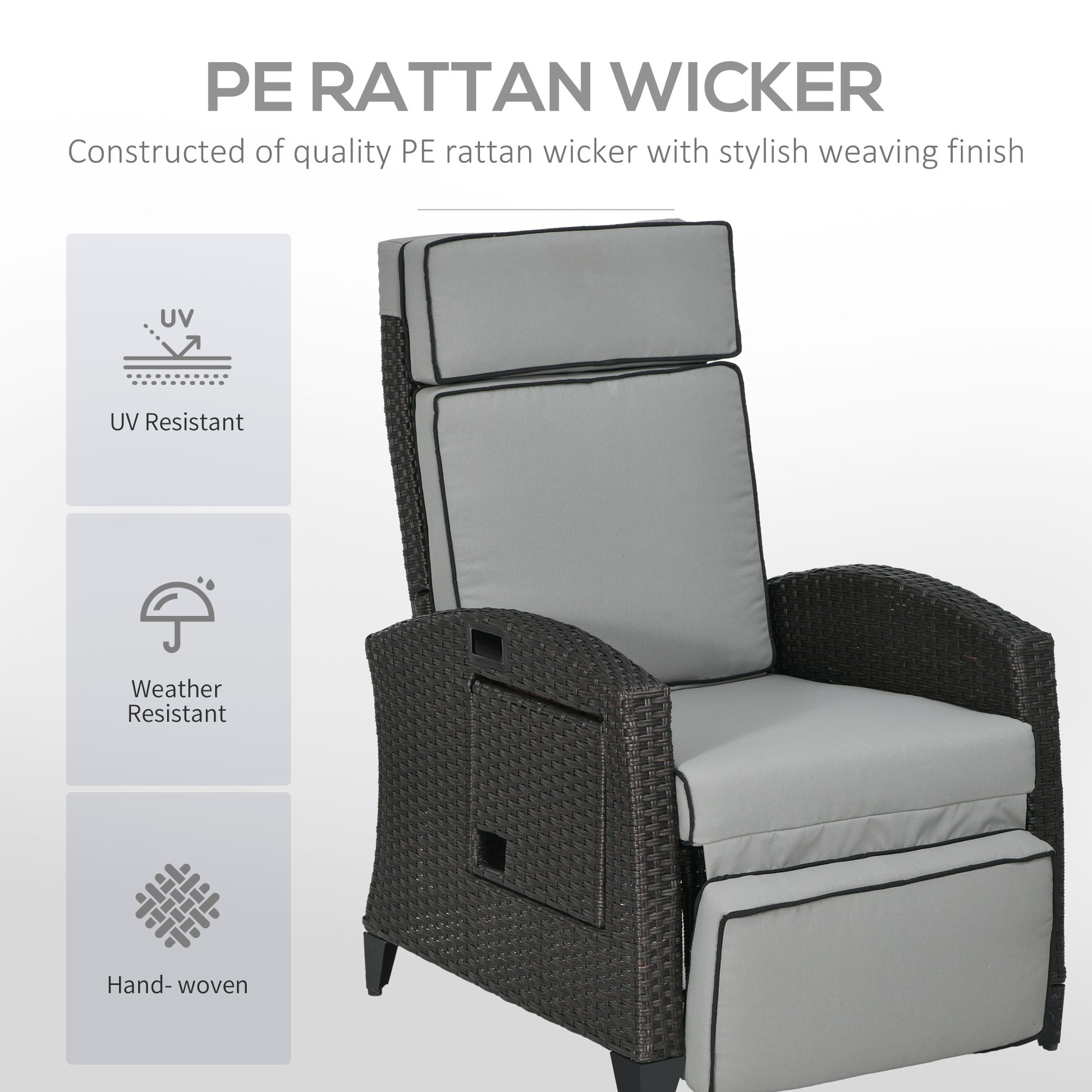 Wicker Recliner Chair Adjustable Light Grey-DECOROLALA