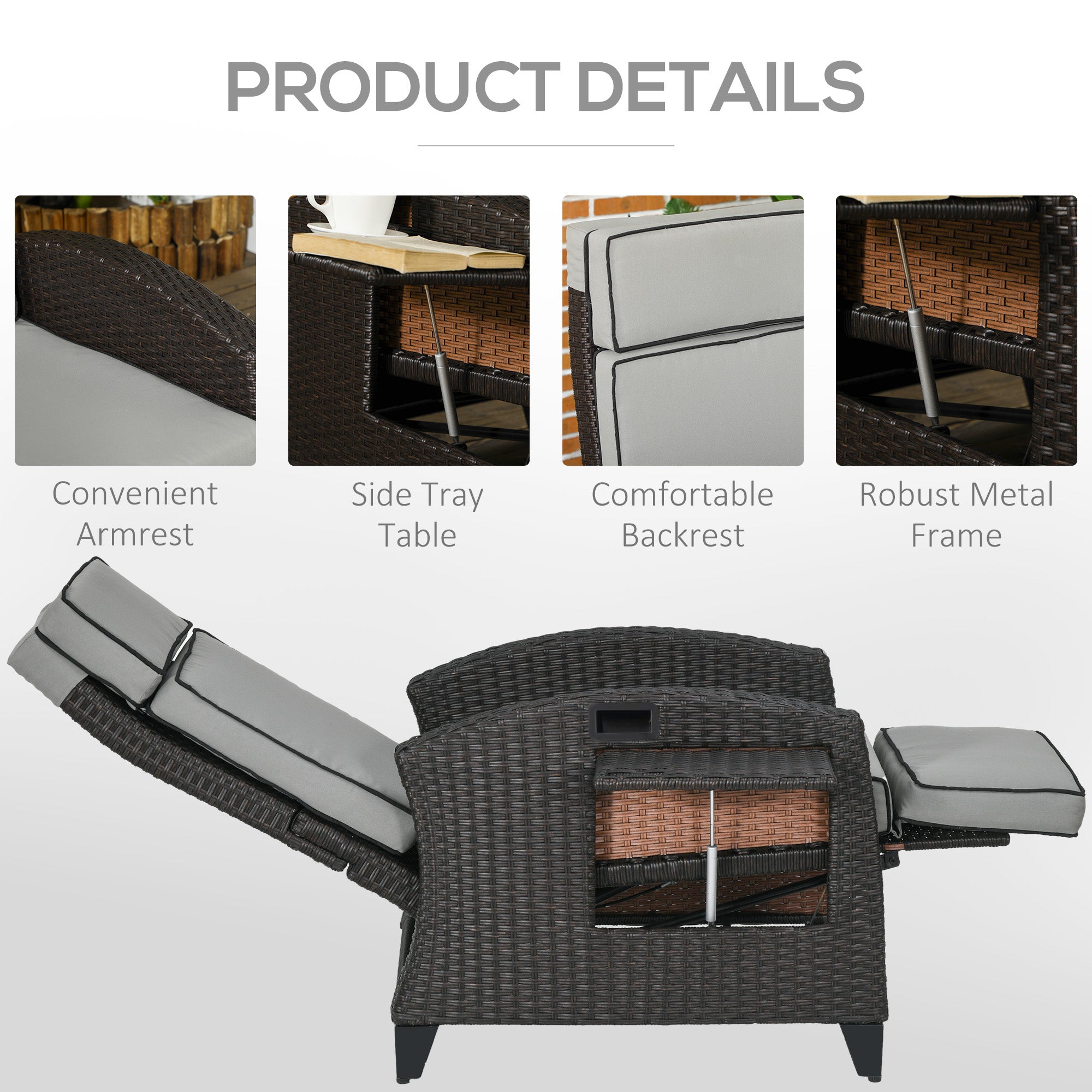 Wicker Recliner Chair Adjustable Light Grey-DECOROLALA