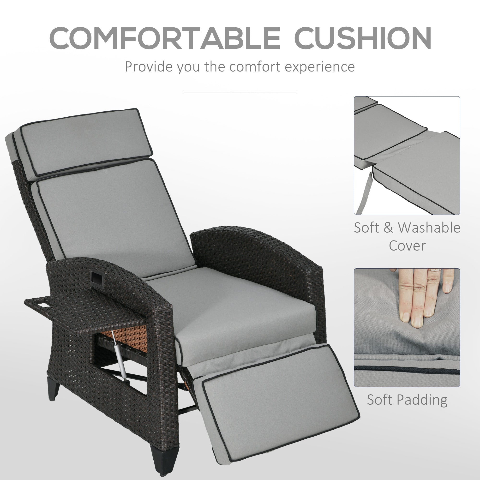 Wicker Recliner Chair Adjustable Light Grey-DECOROLALA