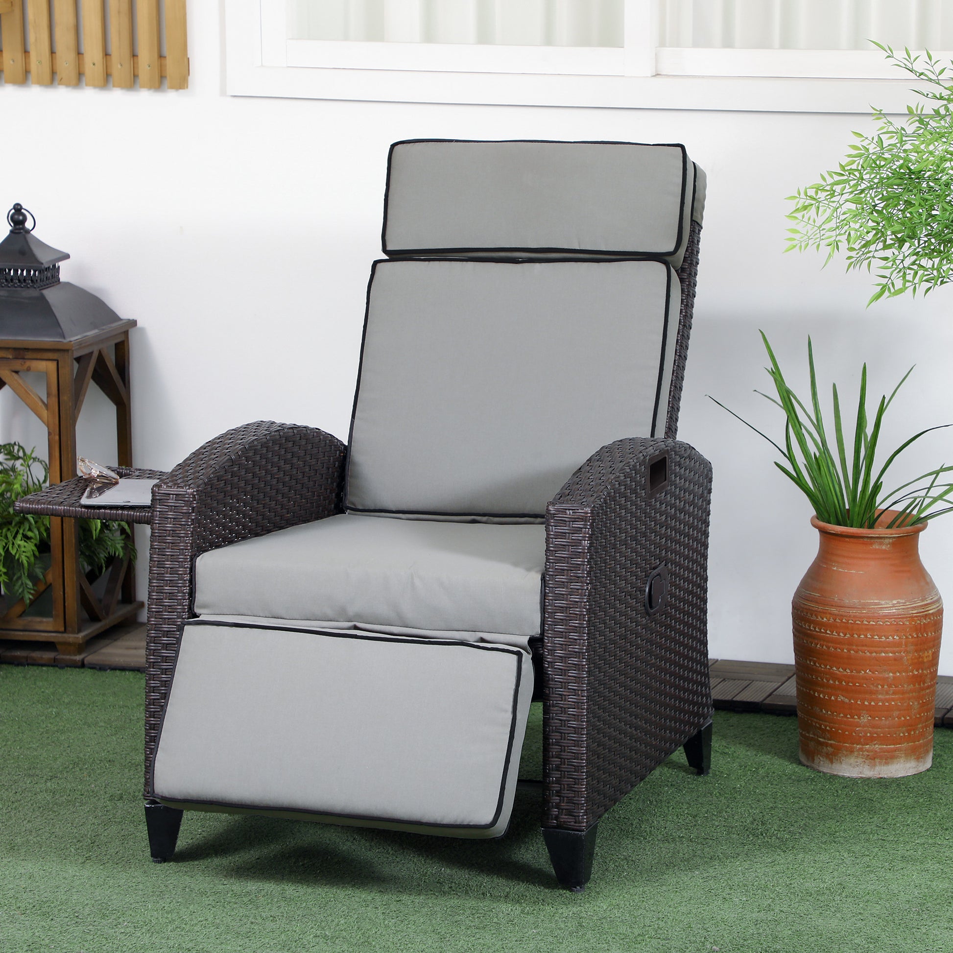 Wicker Recliner Chair Adjustable Light Grey-DECOROLALA