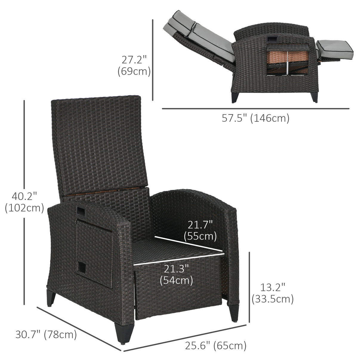 Wicker Recliner Chair Adjustable Light Grey-Recliners-DECOROLALA