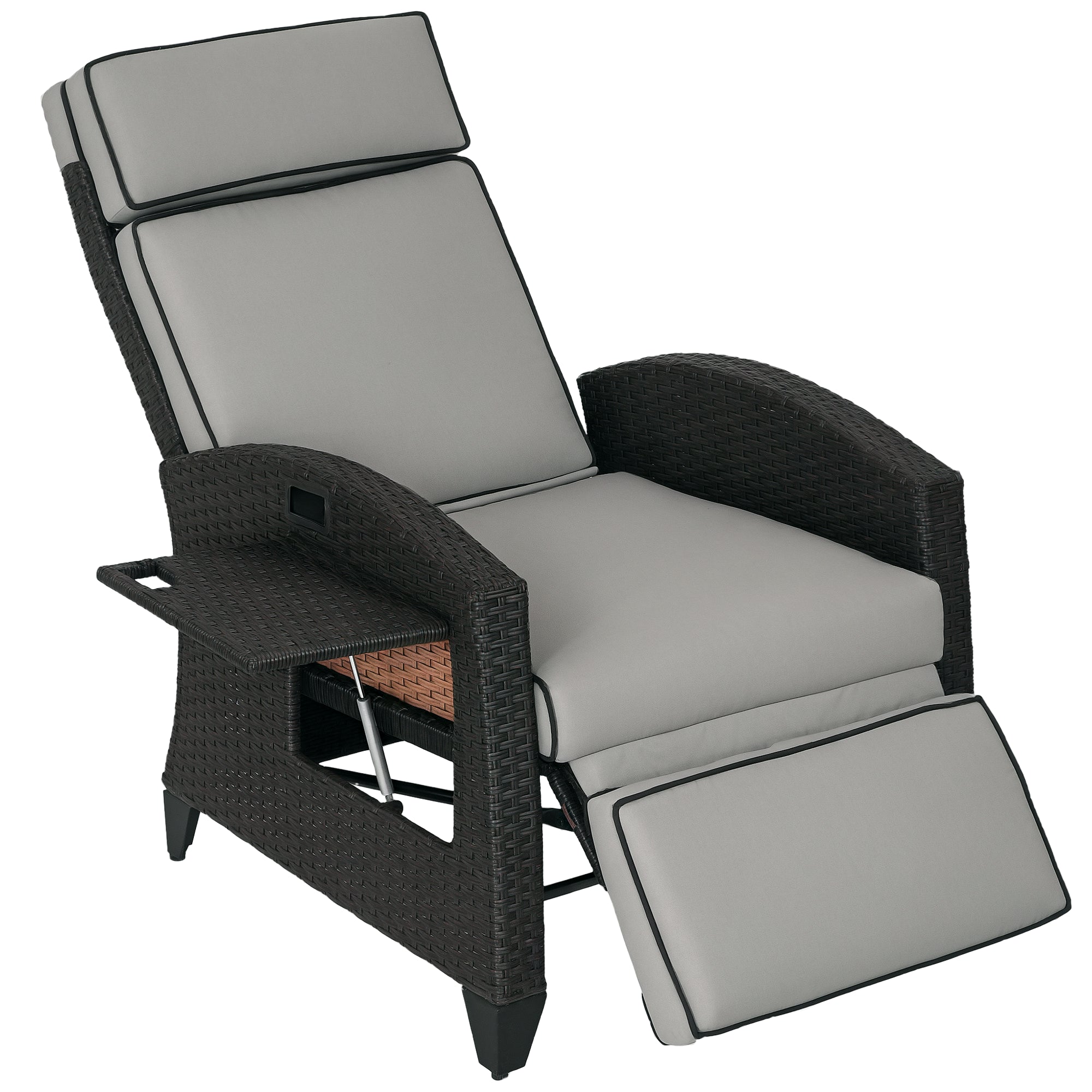 Wicker Recliner Chair Adjustable Light Grey-DECOROLALA