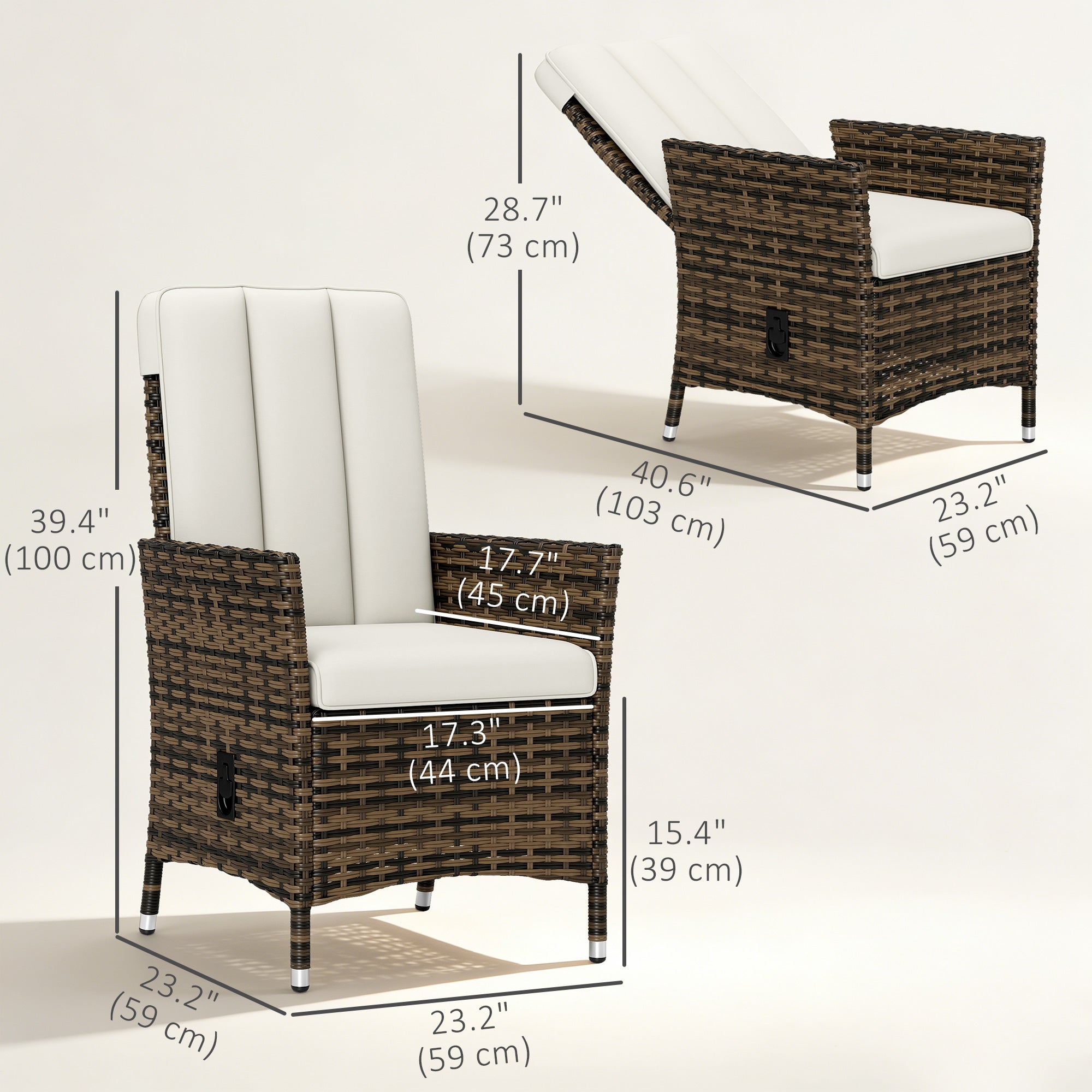 Wicker Recliner Chair - Cream White Adjustable-DECOROLALA
