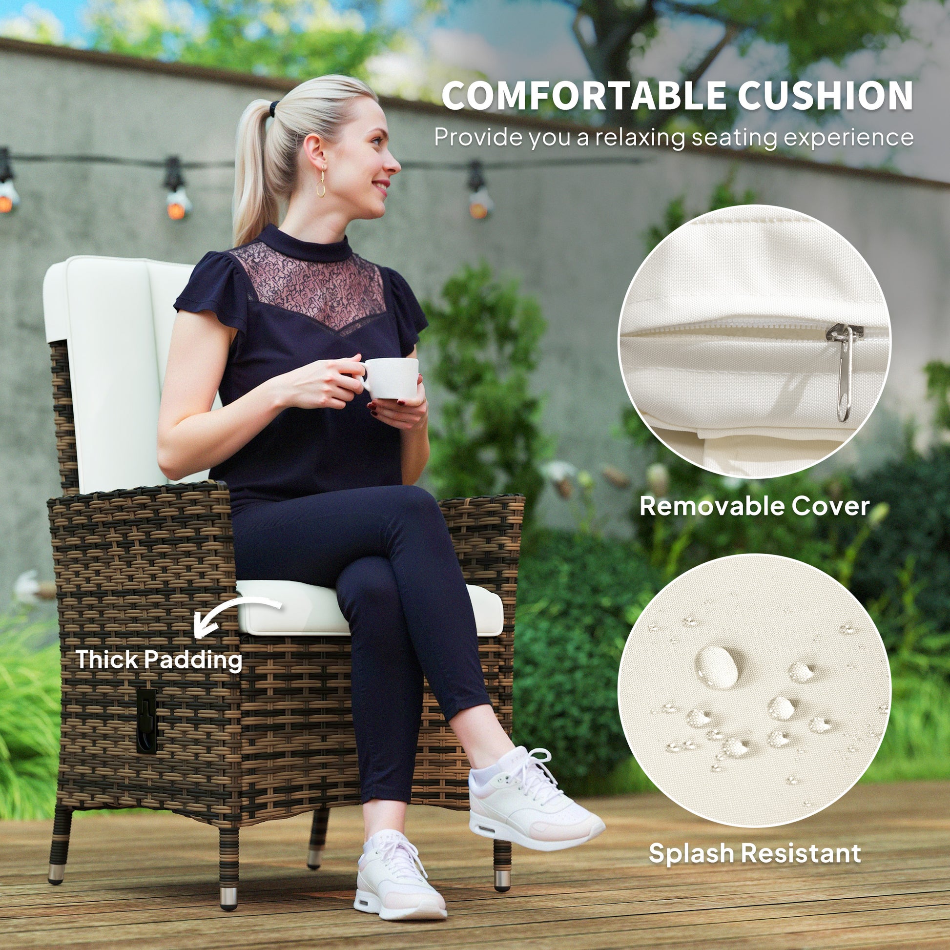 Wicker Recliner Chair - Cream White Adjustable-DECOROLALA