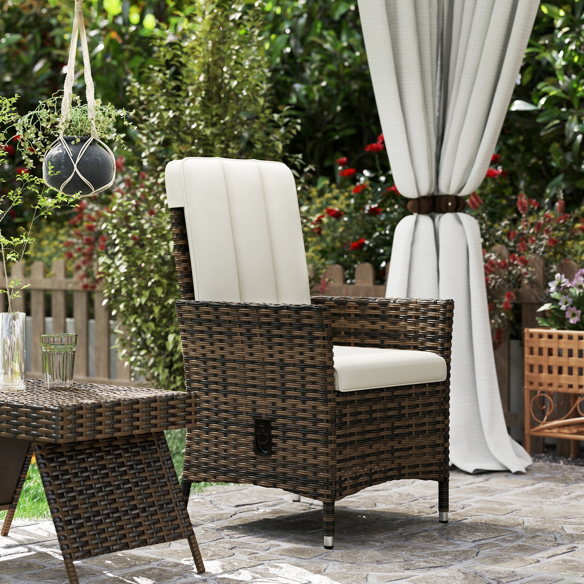 Wicker Recliner Chair - Cream White Adjustable-DECOROLALA